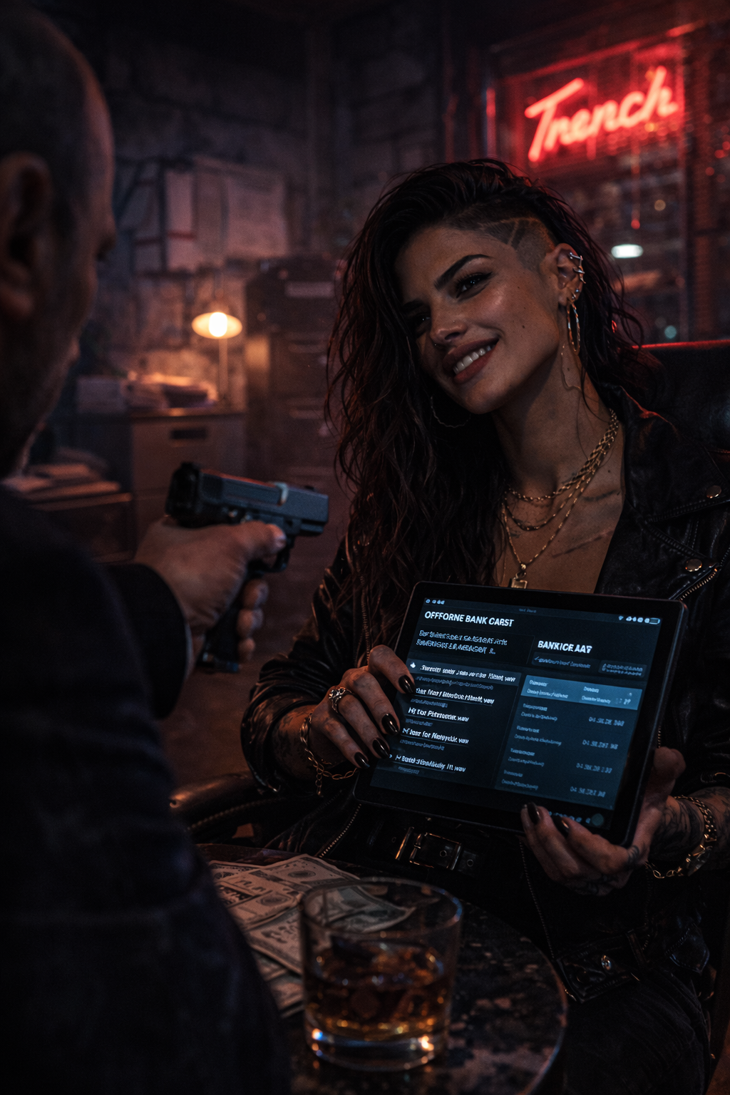 The Trench — neon-lit corridor leading to VIP section