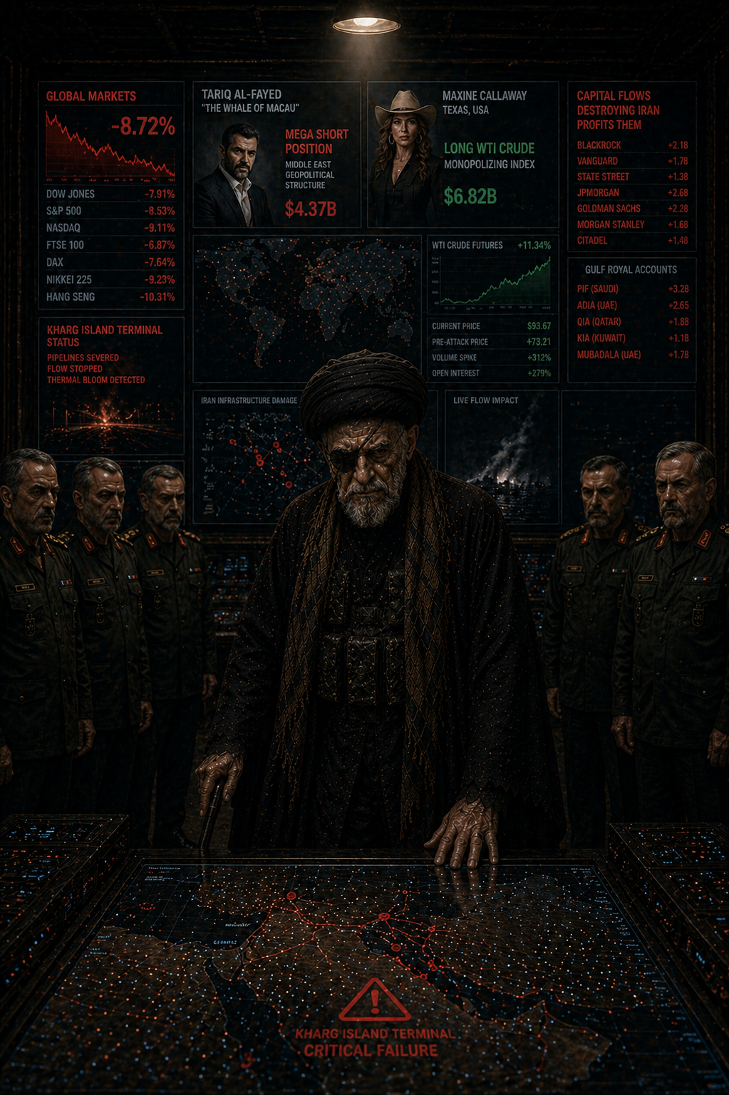 A frail, intensely terrifying Middle Eastern cleric in a tattered cloak, leaning heavily on a wooden staff amidst flying embers.