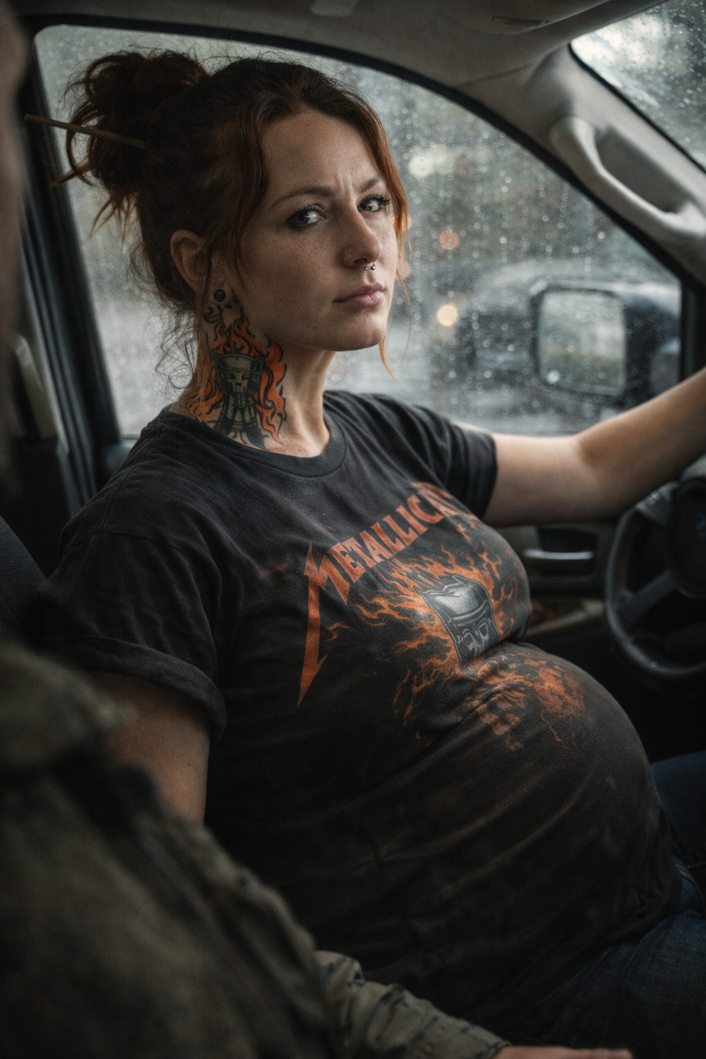 The Fox driving an Audi RS7 in the rain