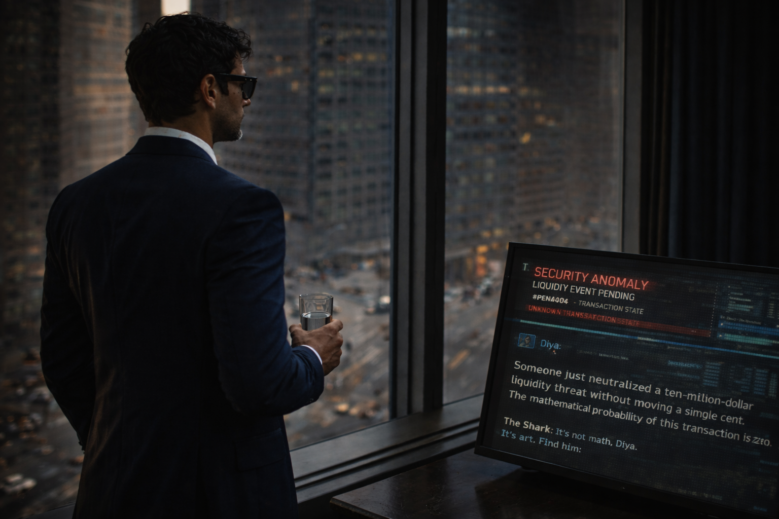 Silhouette of a man looking out a high rise window