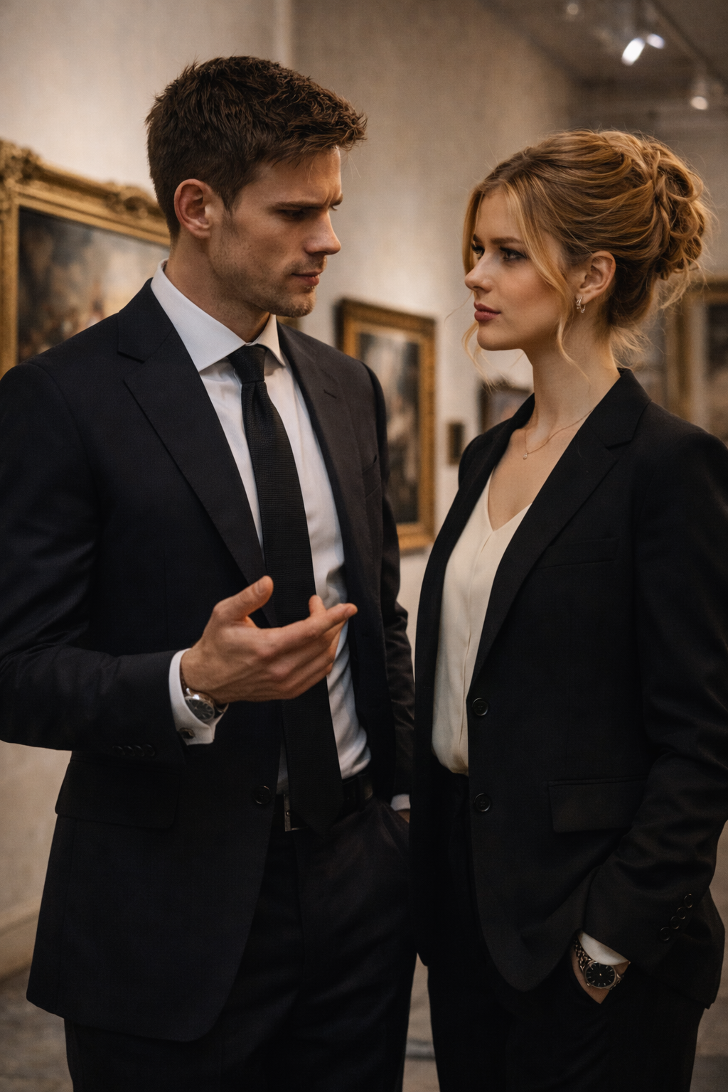 Harper Hayes looking over her shoulder against the city skyline at twilight.