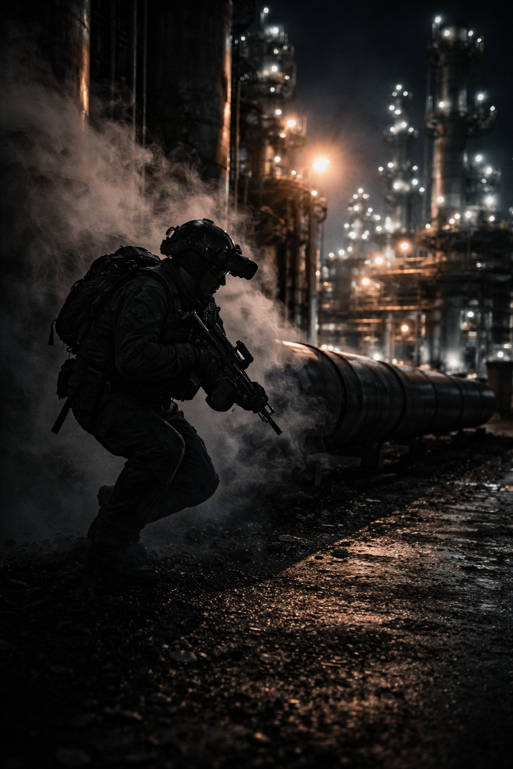 A matte-black stealth transport aircraft cutting silently through the upper atmosphere above the clouds.