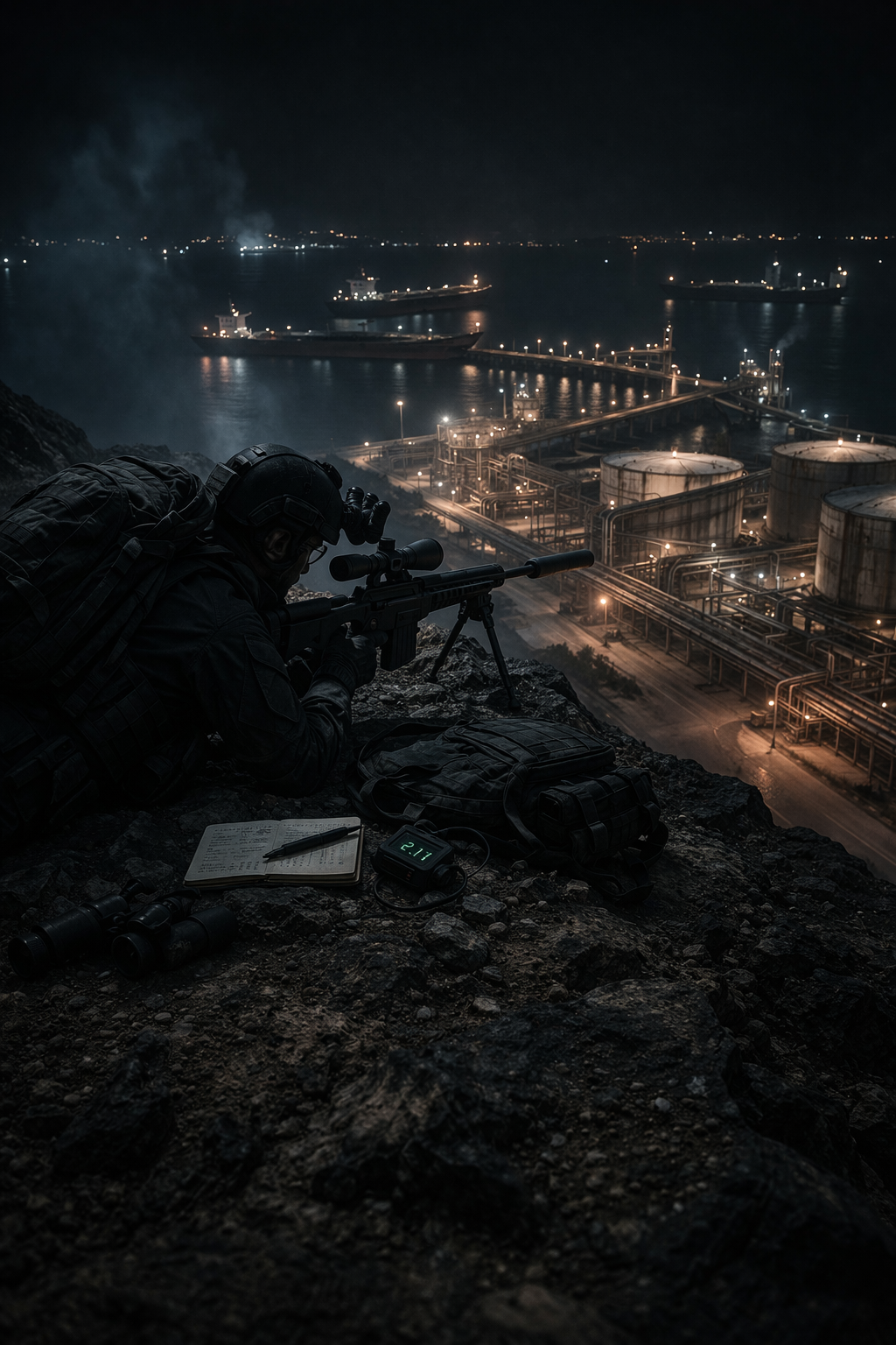 A matte-black stealth transport aircraft cutting silently through the upper atmosphere above the clouds.