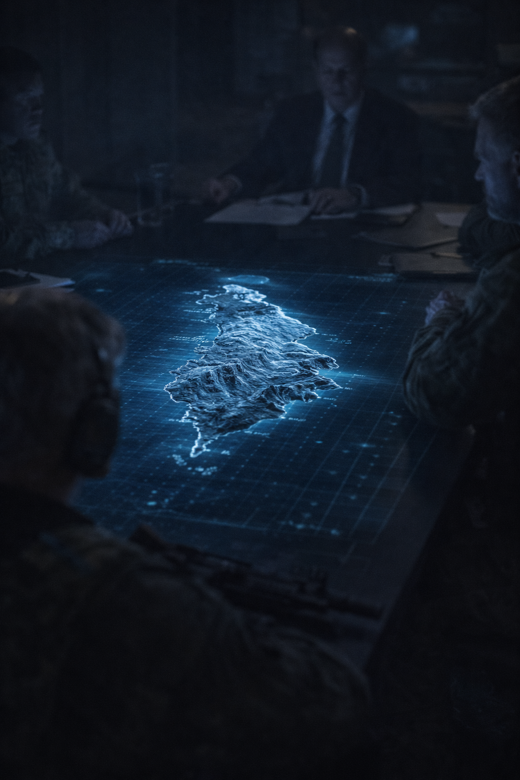 A matte-black stealth transport aircraft cutting silently through the upper atmosphere above the clouds.