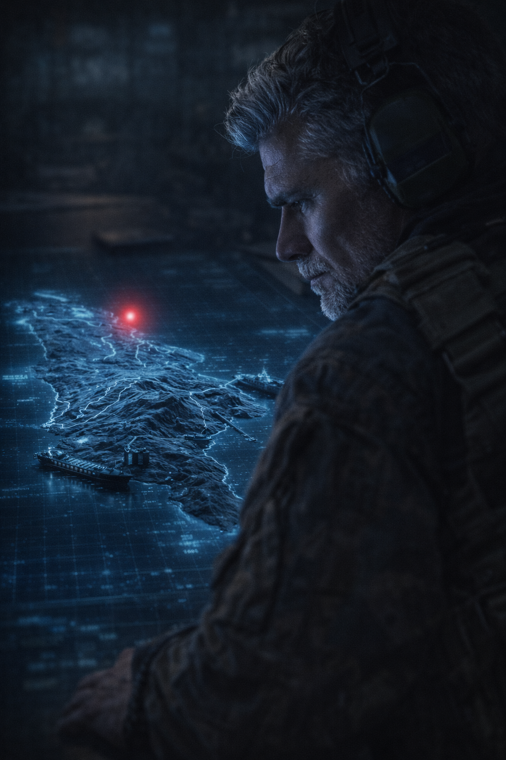 A matte-black stealth transport aircraft cutting silently through the upper atmosphere above the clouds.