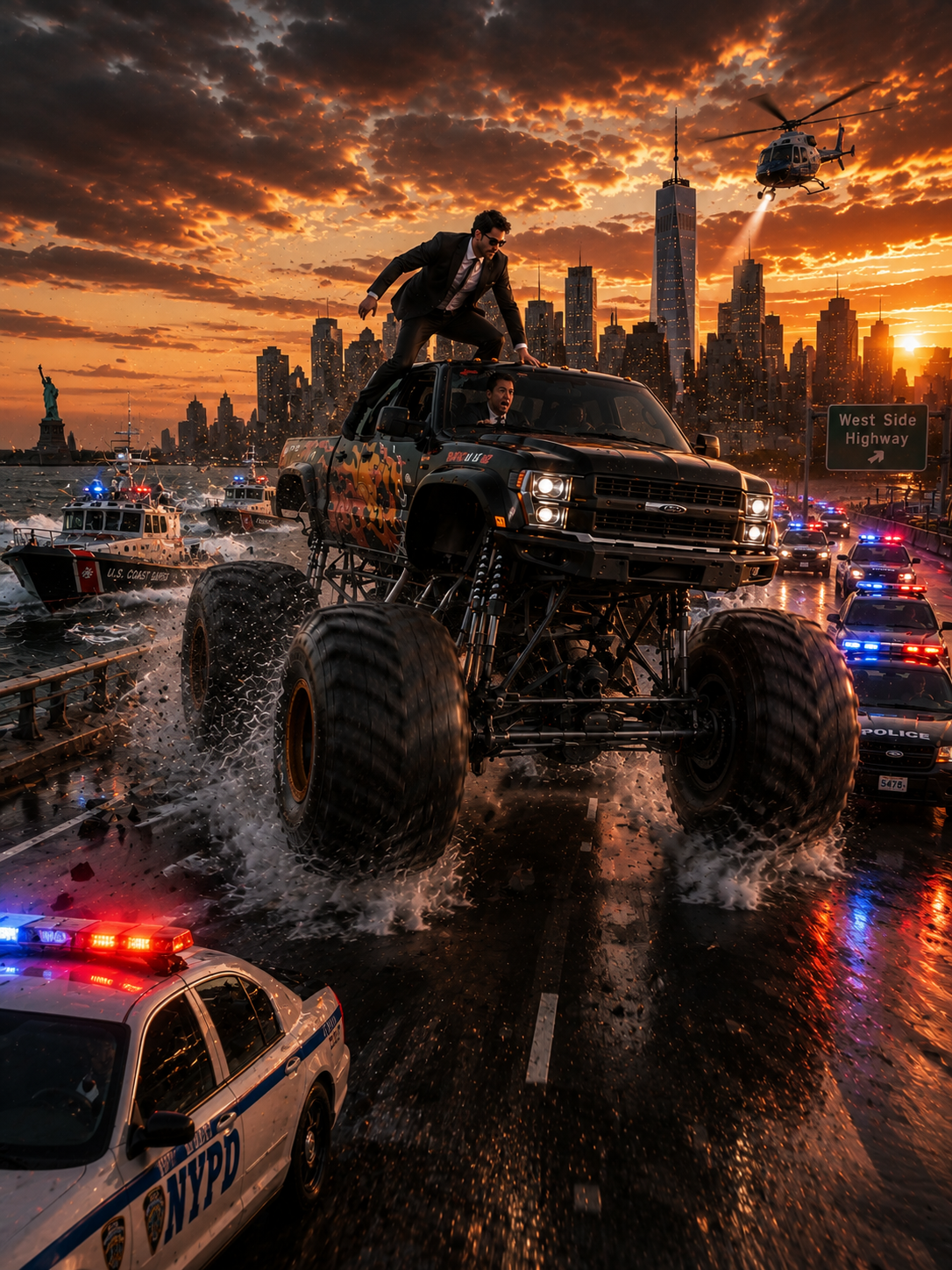 Monster Jam Over Mega-Yacht Hudson River