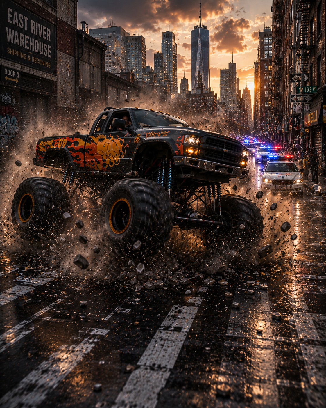 Monster Truck and Helicopter Chase Action