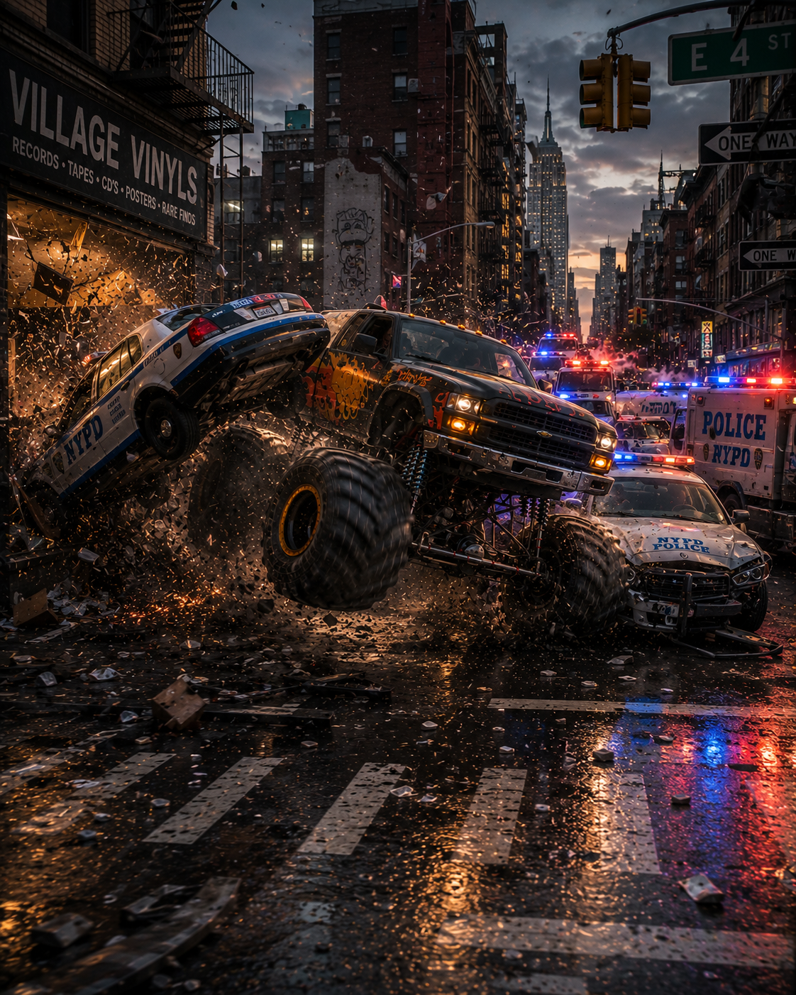 Monster Truck and Helicopter Chase Action