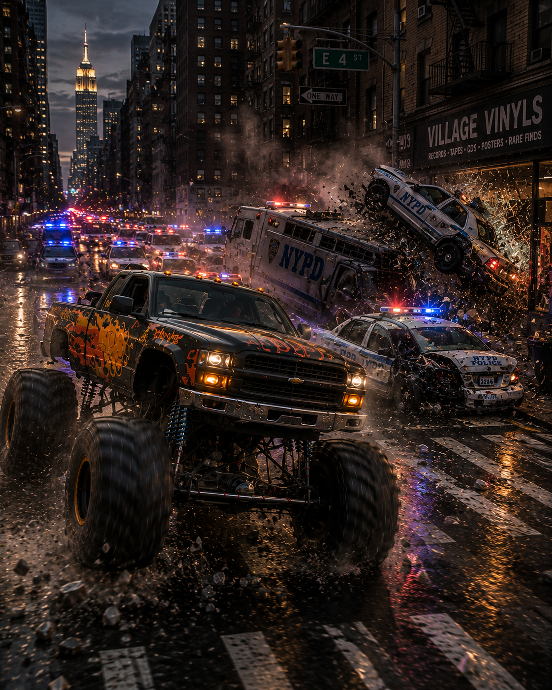 Monster Truck and Helicopter Chase Action