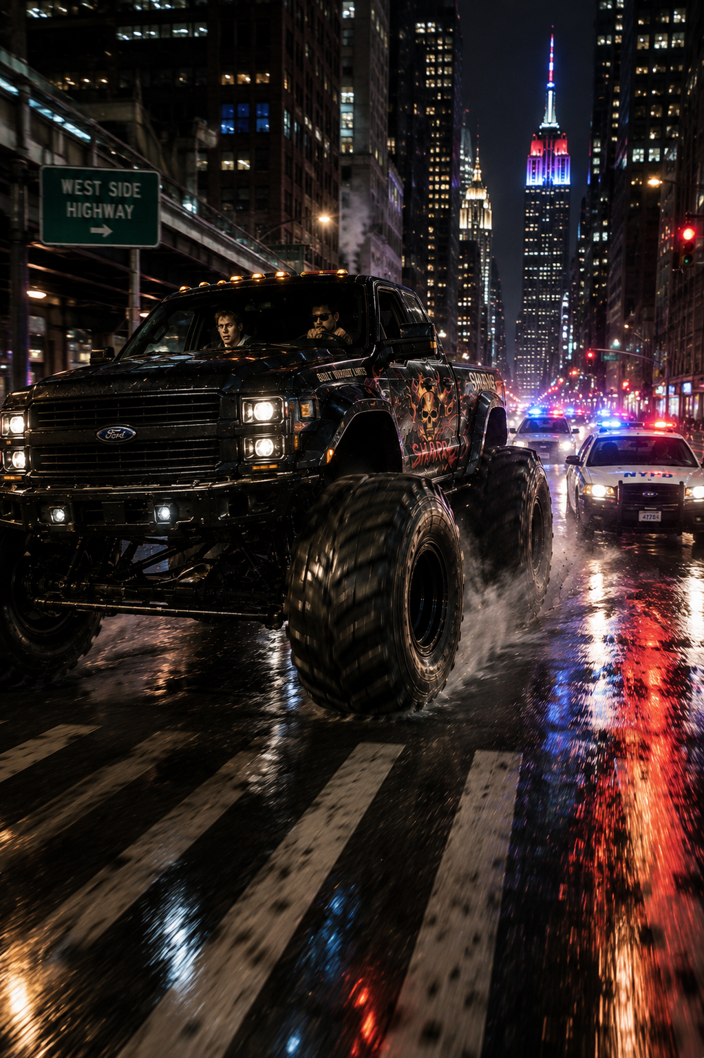 Monster Truck and Helicopter Chase Action