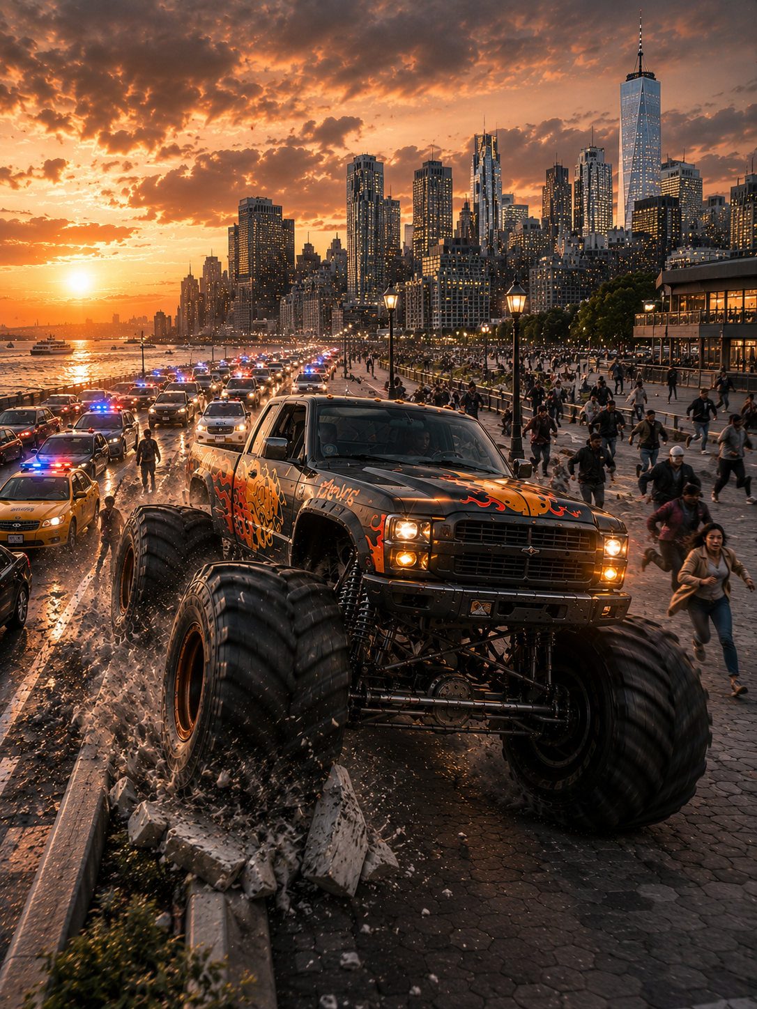 Monster Truck and Helicopter Chase Action