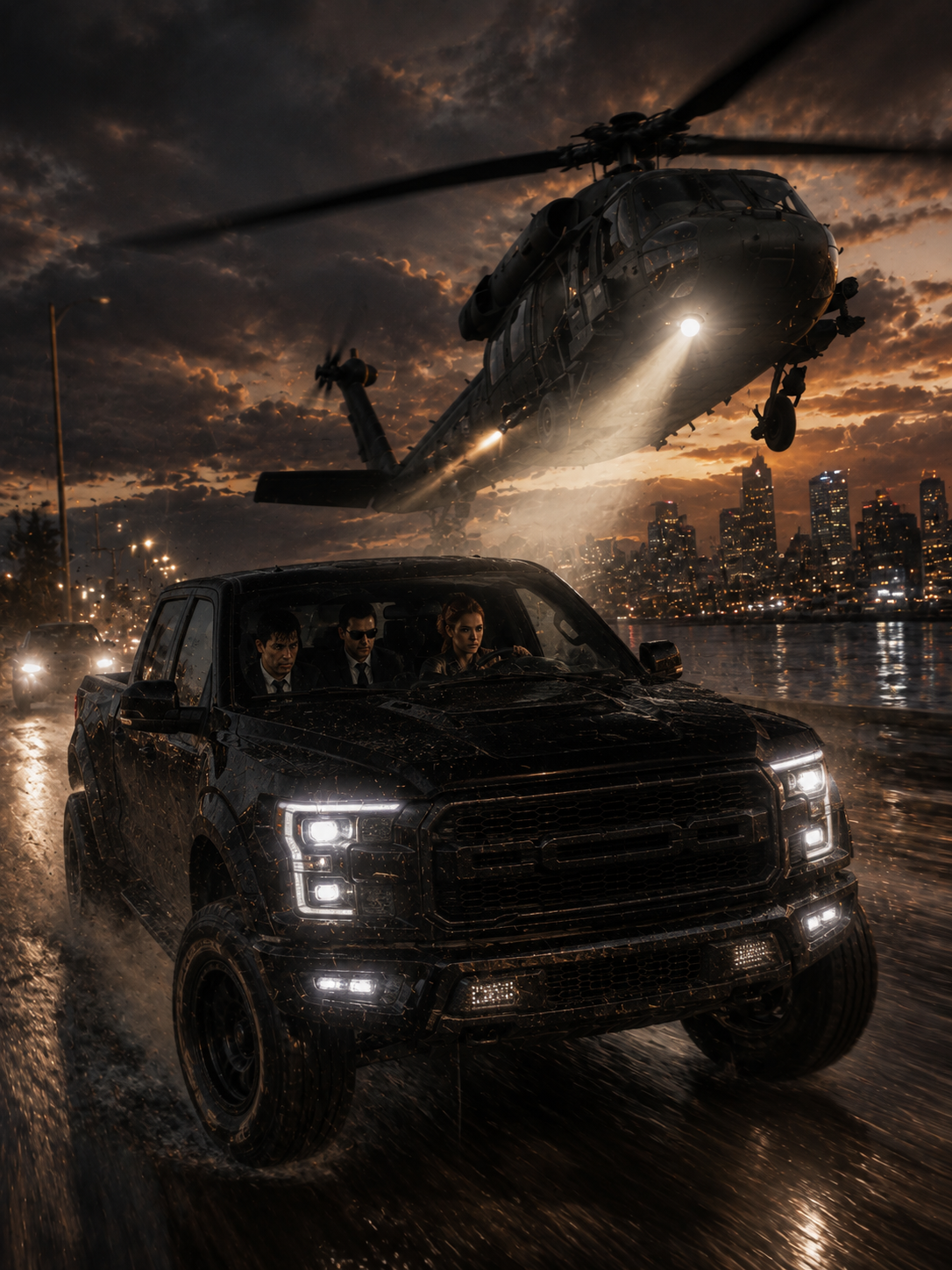 Monster Truck and Helicopter Chase Action