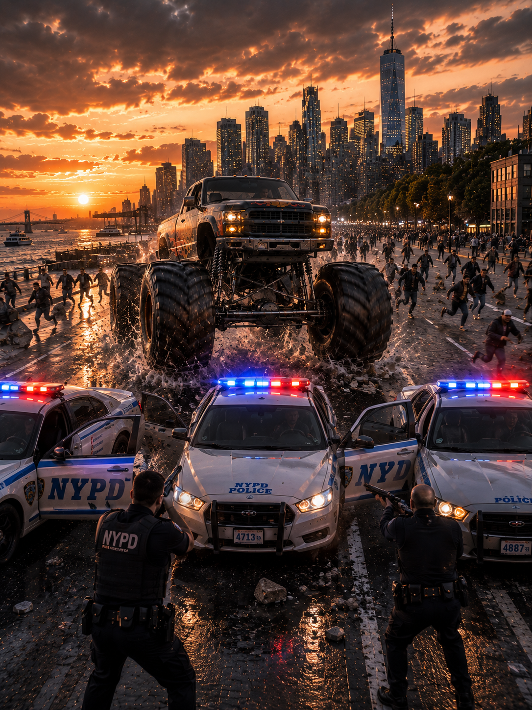 Monster Truck and Helicopter Chase Action