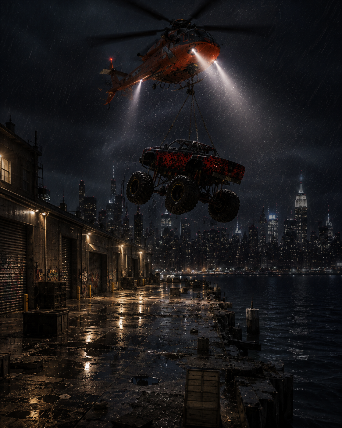 Monster Jam Over Mega-Yacht Hudson River