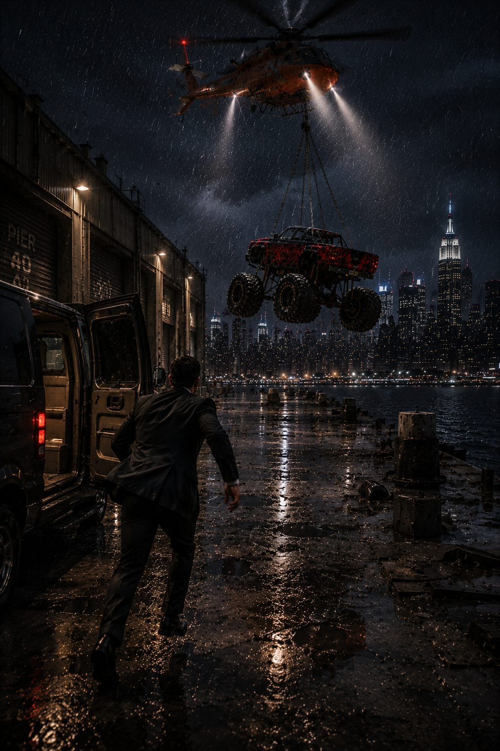Monster Jam Over Mega-Yacht Hudson River