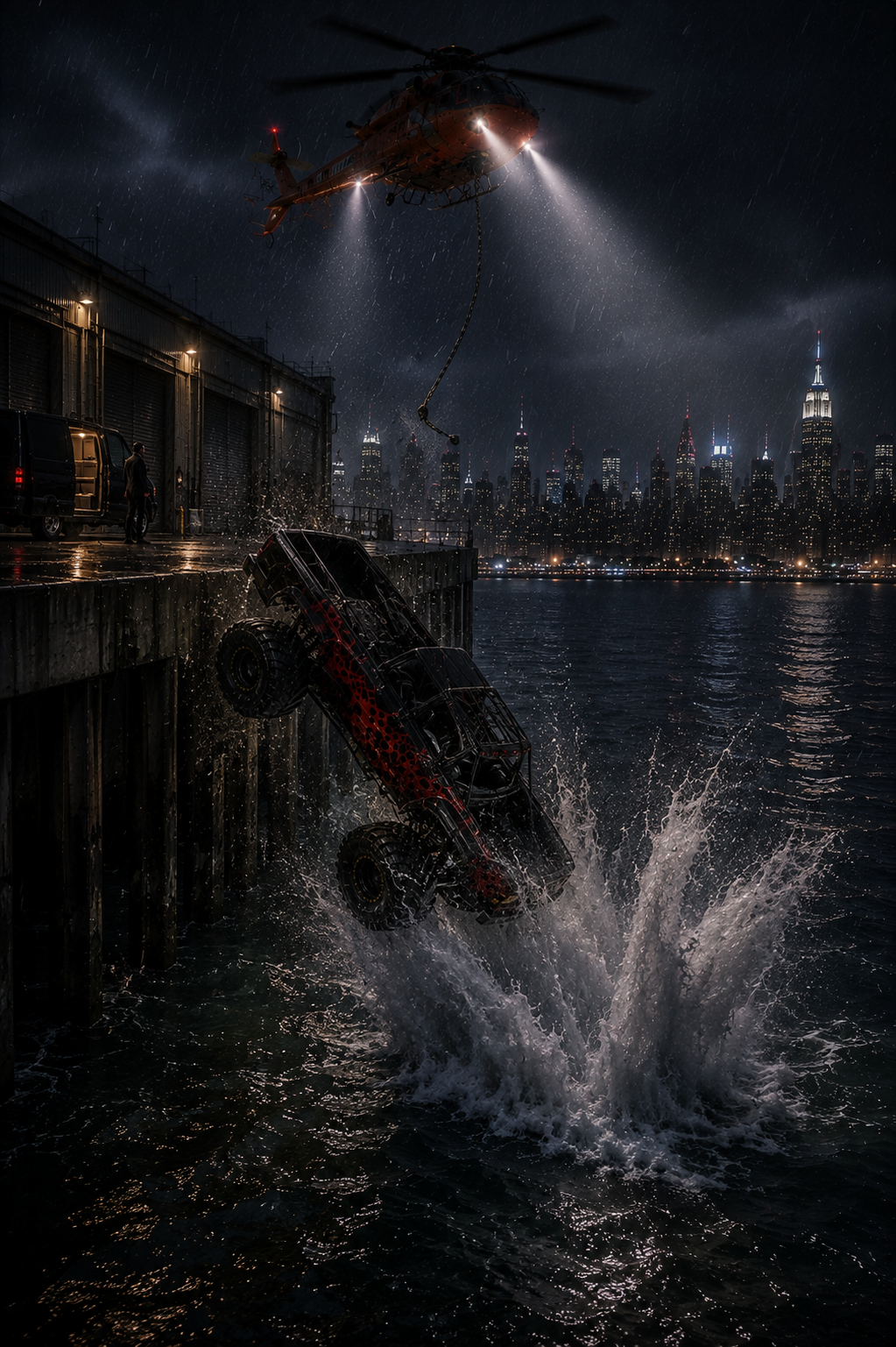 Monster Jam Over Mega-Yacht Hudson River