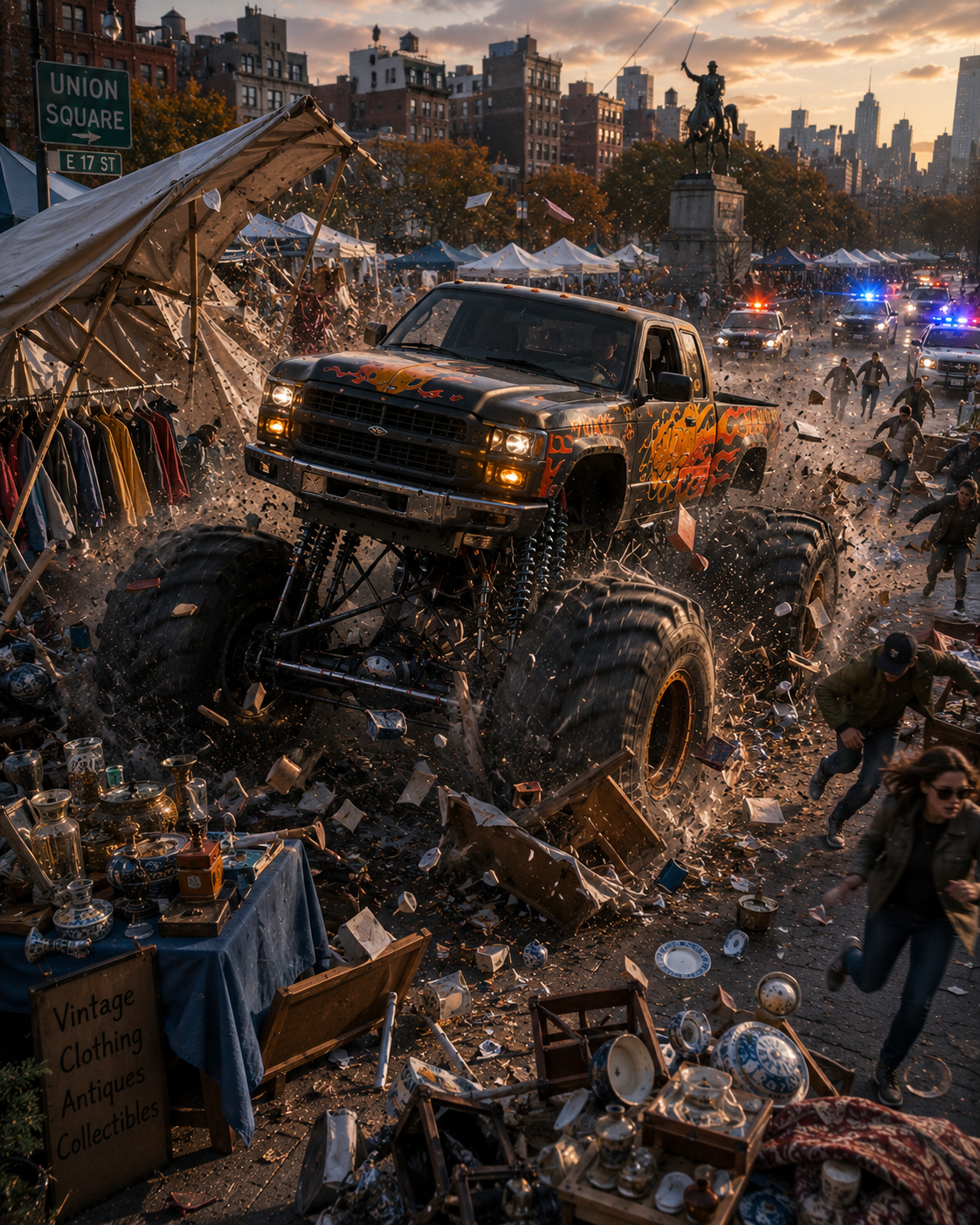 Monster Truck and Helicopter Chase Action