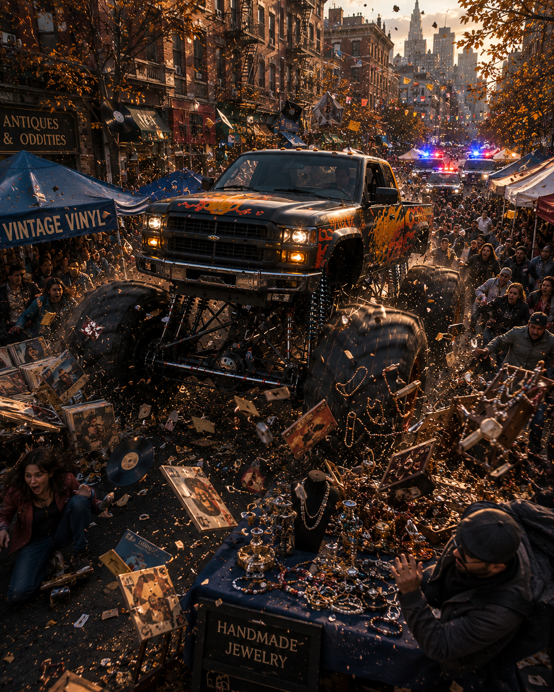 Monster Truck and Helicopter Chase Action