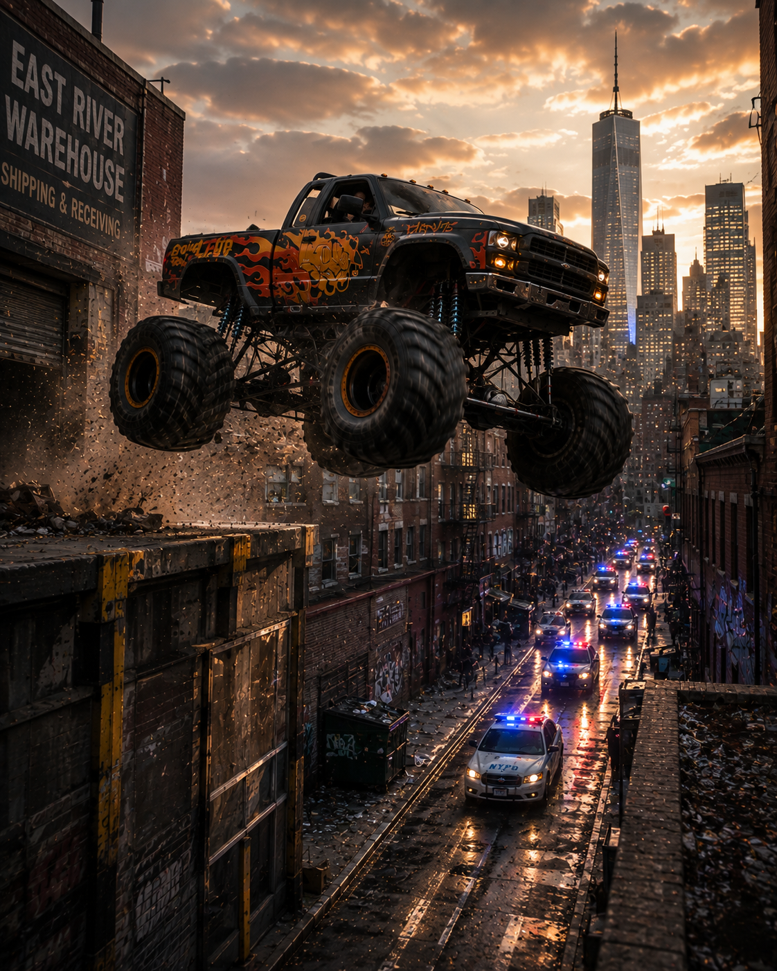 Monster Truck and Helicopter Chase Action