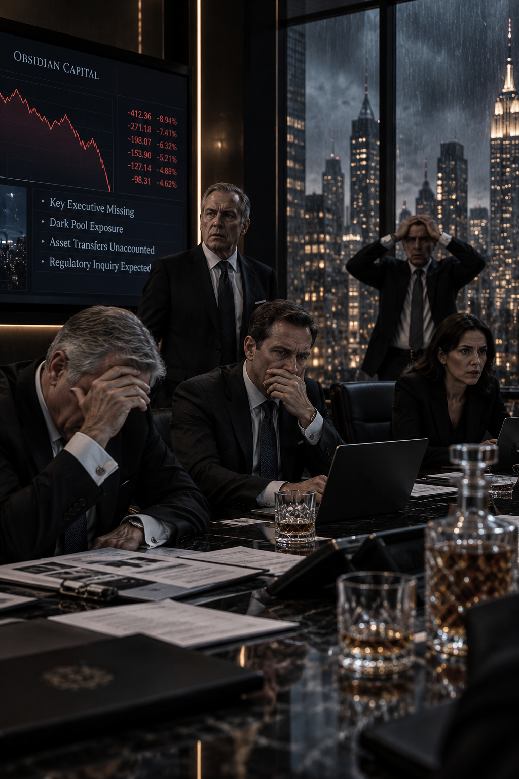 Obsidian Capital board reacting to the disappearance of Leopold