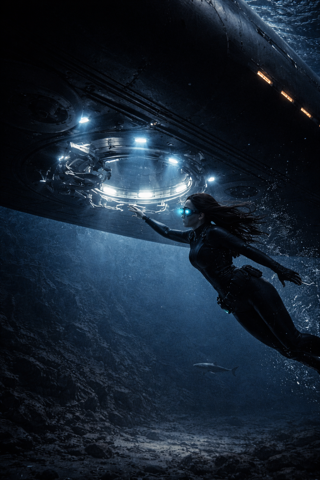 Nataliya, The Mermaid, standing on the deck of a mega-yacht in a backless evening gown, the ocean stretching out endlessly behind her.