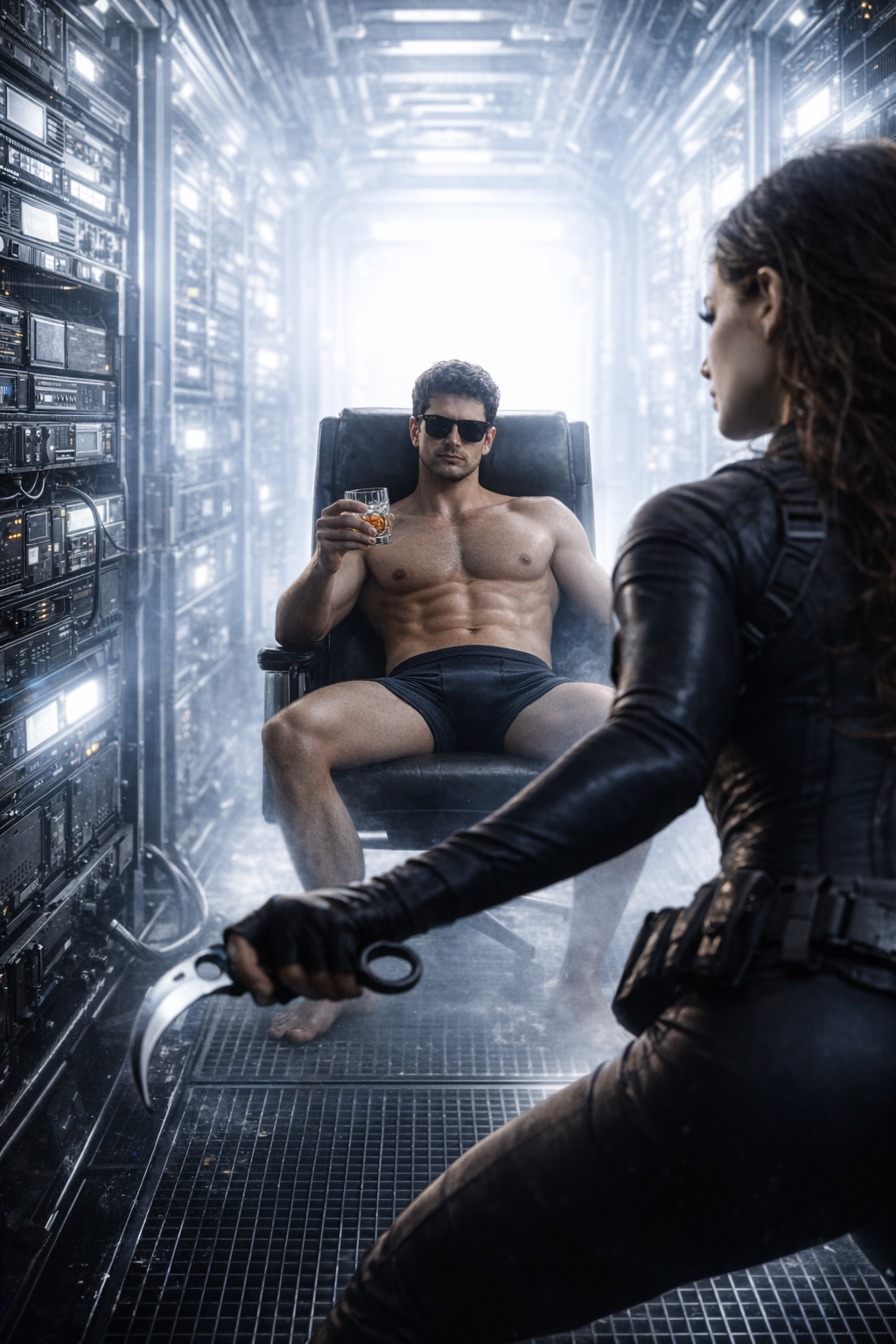 Nataliya, The Mermaid, standing on the deck of a mega-yacht in a backless evening gown, the ocean stretching out endlessly behind her.