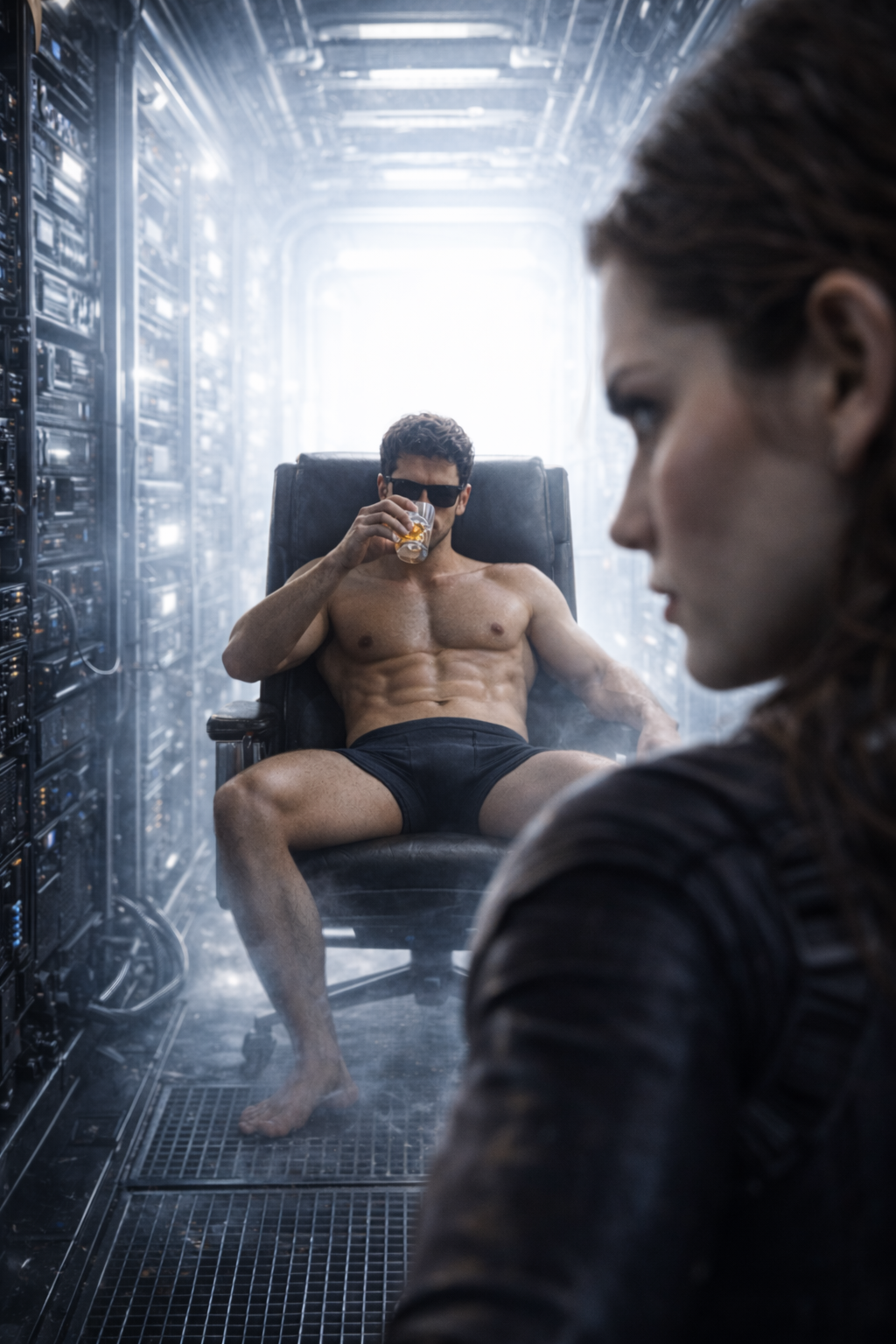 Nataliya, The Mermaid, standing on the deck of a mega-yacht in a backless evening gown, the ocean stretching out endlessly behind her.