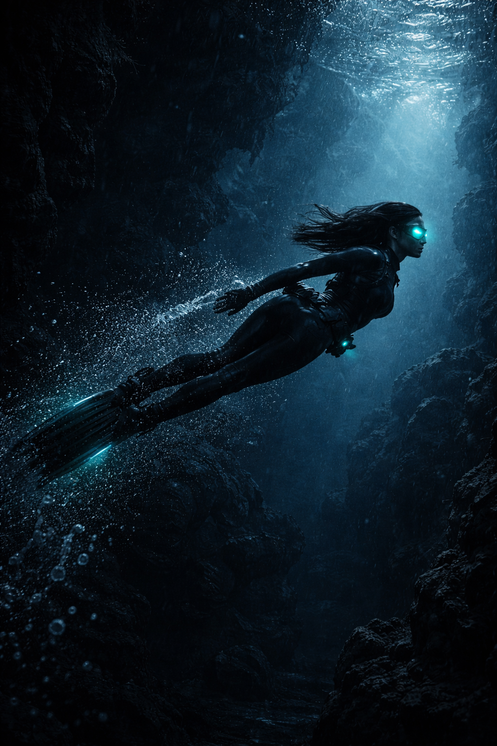 Nataliya, The Mermaid, standing on the deck of a mega-yacht in a backless evening gown, the ocean stretching out endlessly behind her.