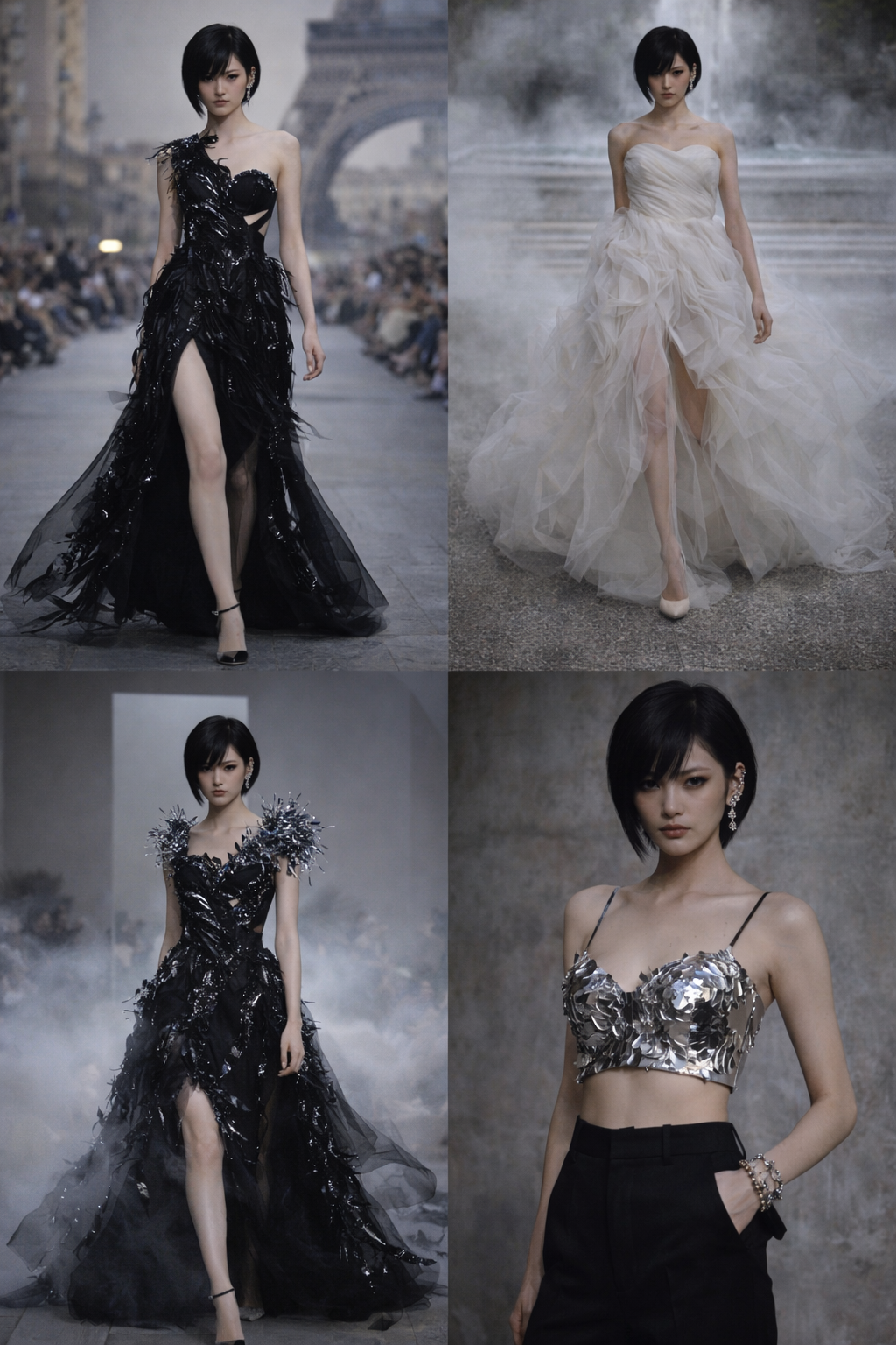 Mia Sheng in a white lace gown with a blazer draped over her shoulders at a formal gala.