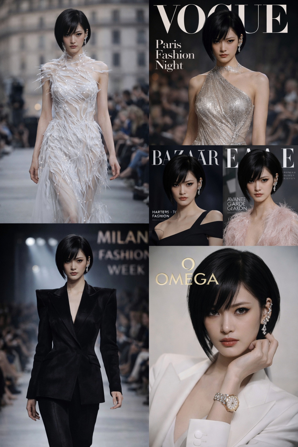 Mia Sheng in a white lace gown with a blazer draped over her shoulders at a formal gala.