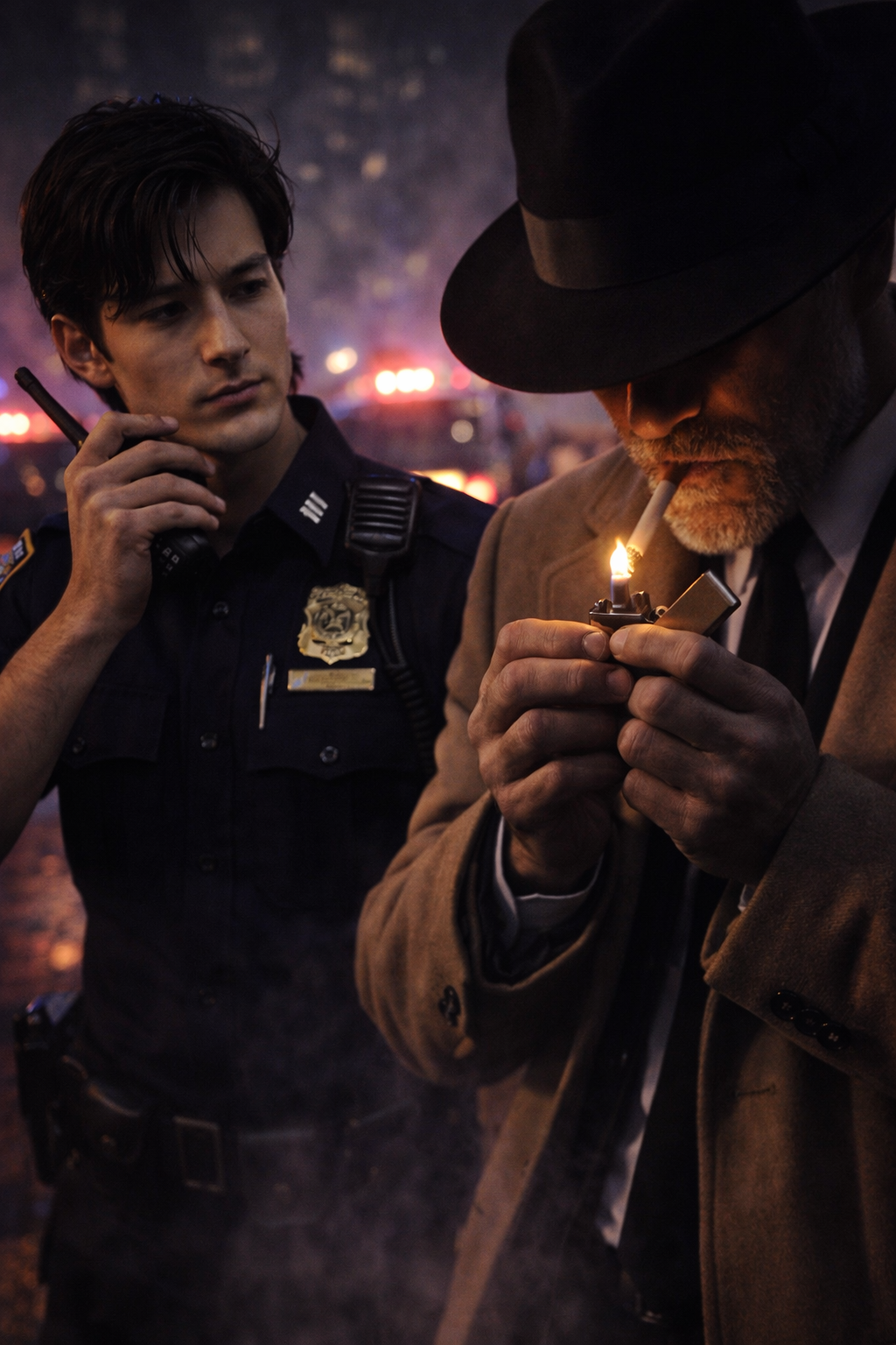 Commissioner Thorne in a navy blue architectural coat and silk hijab standing in her office