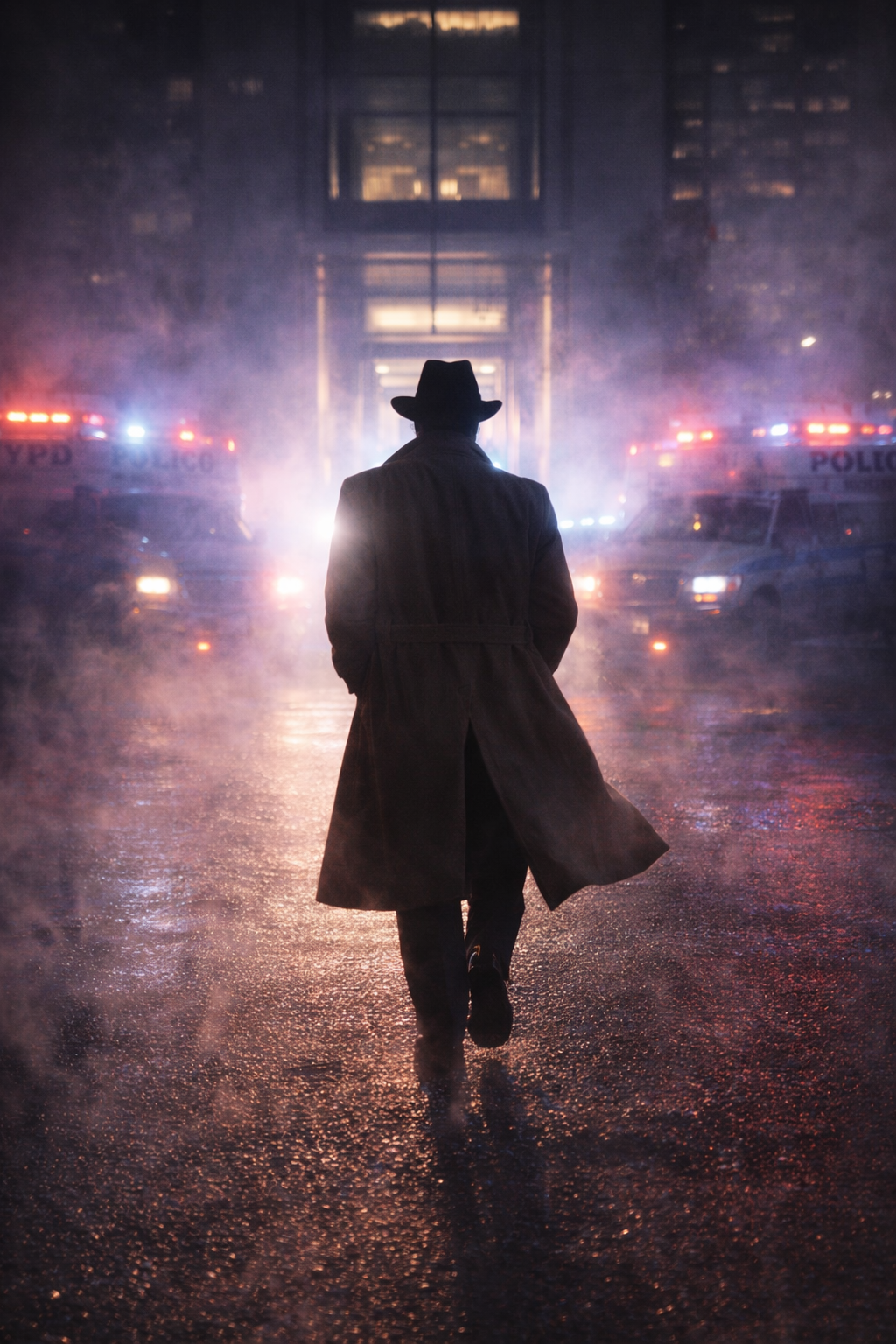 Commissioner Thorne in a navy blue architectural coat and silk hijab standing in her office