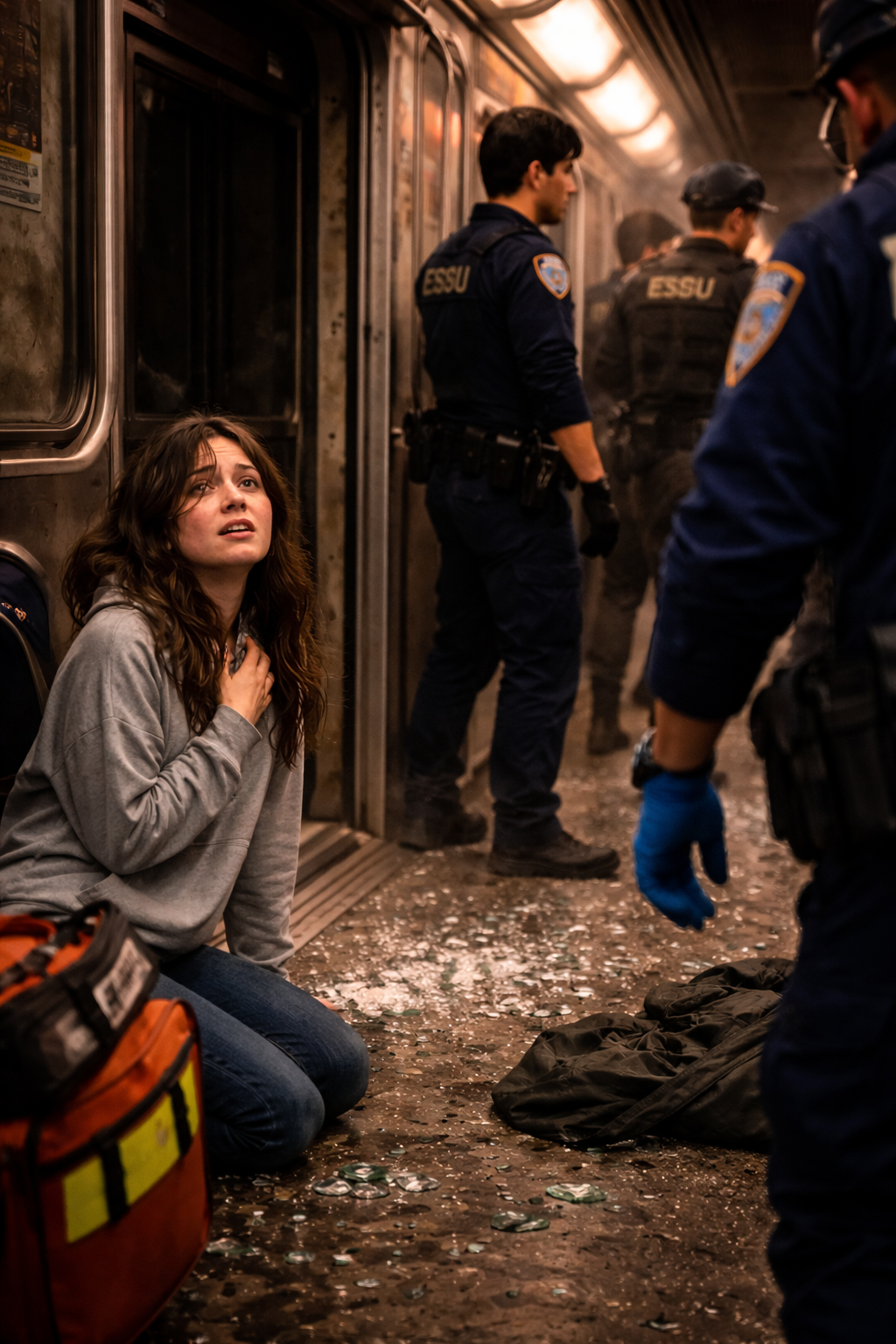 Commissioner Thorne in a navy blue architectural coat and silk hijab standing in her office