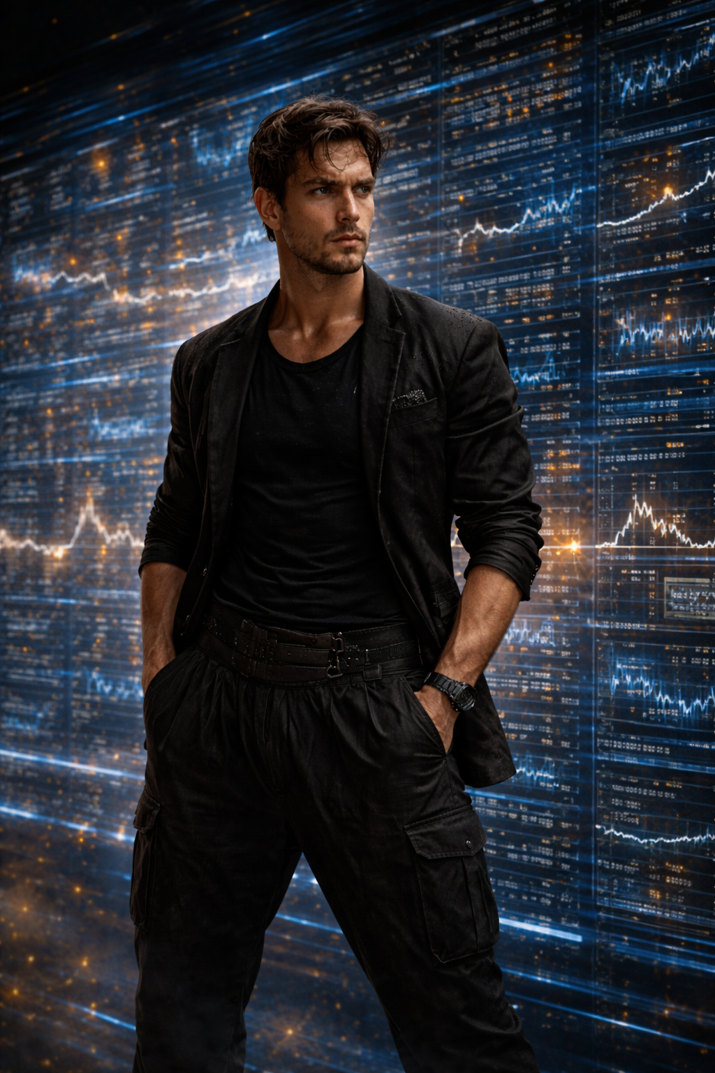 Sting Ray, the Lead Quant, staring into the harsh blue light of a Bloomberg terminal, a single bead of sweat on his temple.