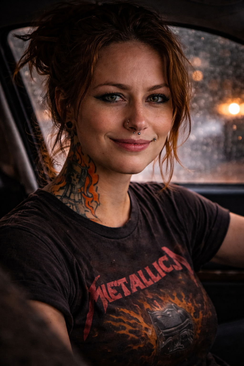 The Fox driving an Audi RS7 in the rain