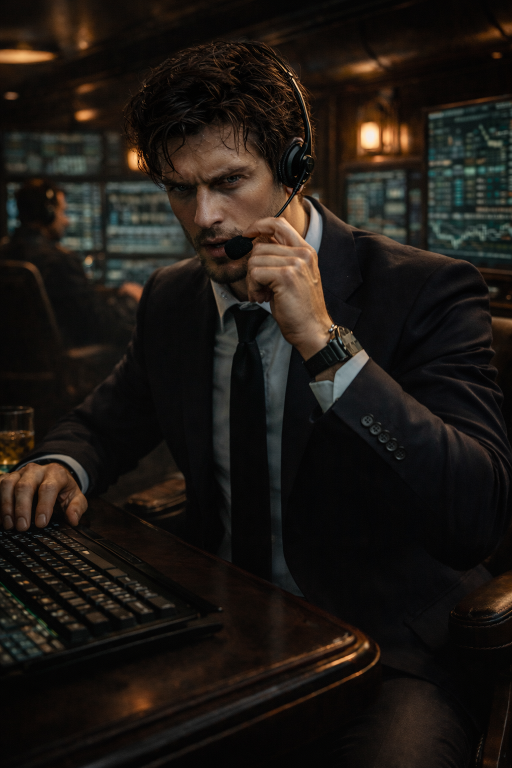 A blurred, high-speed tactical takedown in the dark, showcasing close-quarters combat.