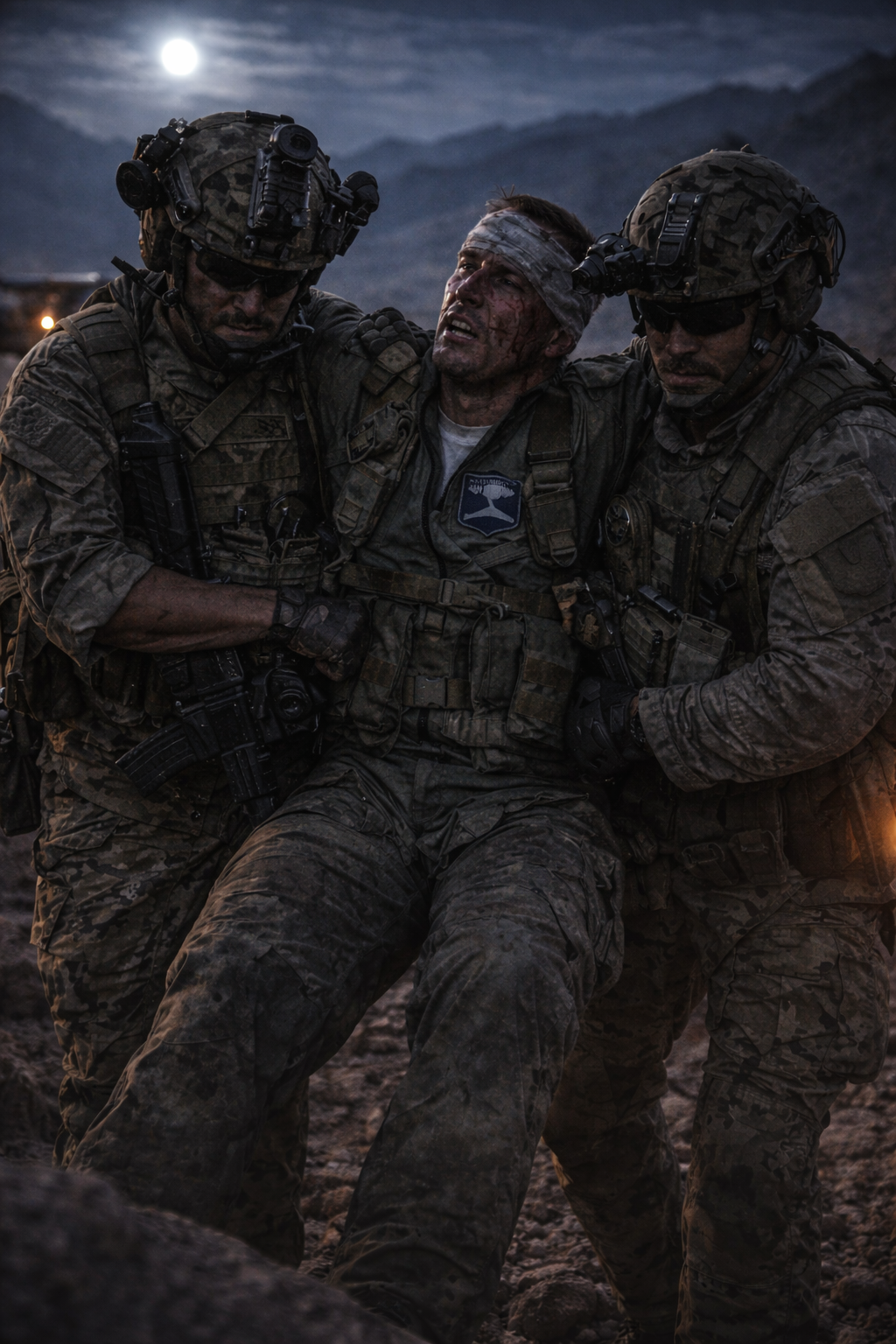 A blurred, high-speed tactical takedown in the dark, showcasing close-quarters combat.