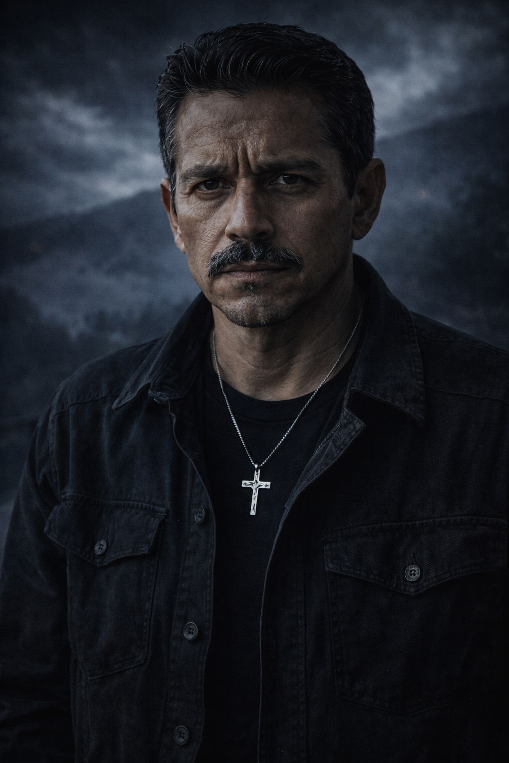 Arturo standing terrified before Reyes on the mountain veranda.