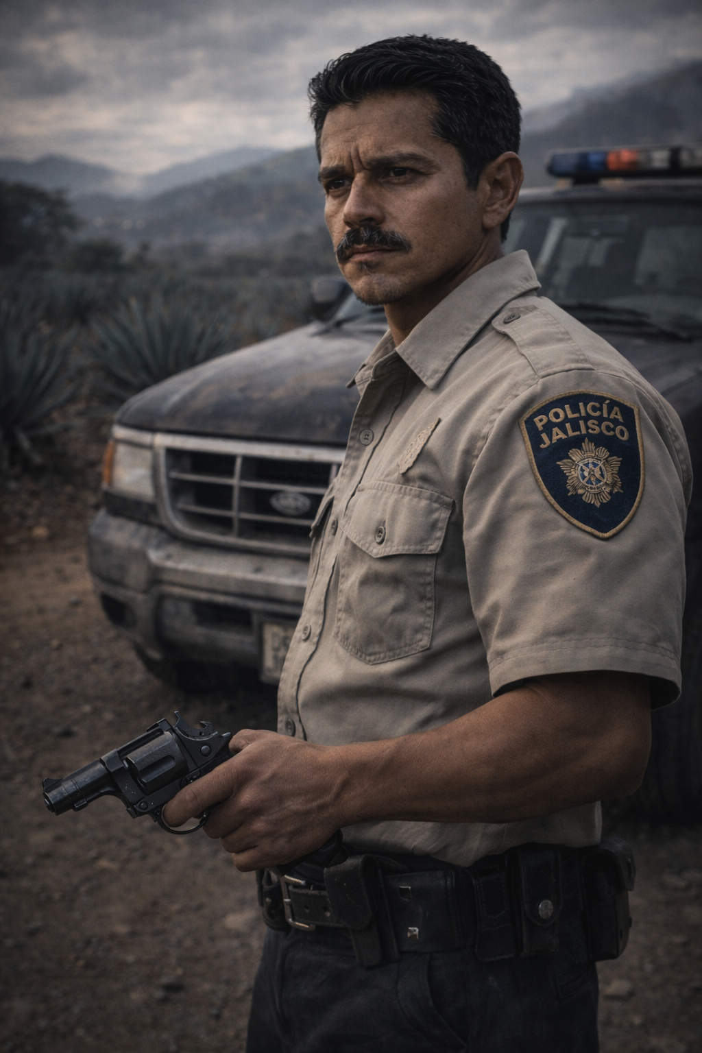 Arturo standing terrified before Reyes on the mountain veranda.