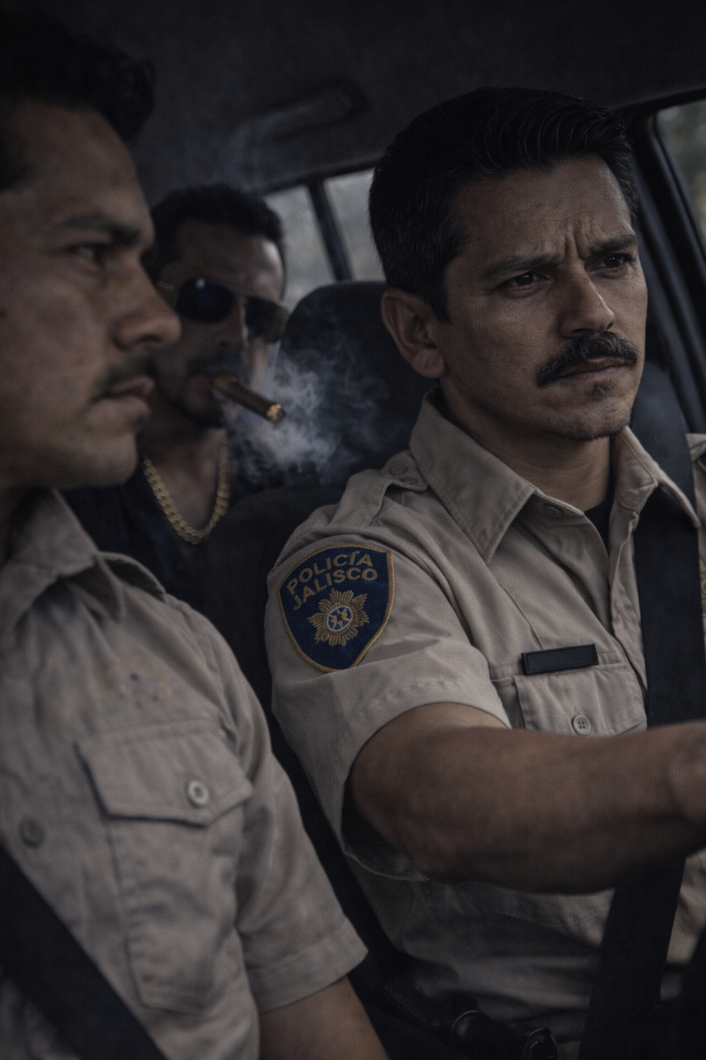 Arturo standing terrified before Reyes on the mountain veranda.