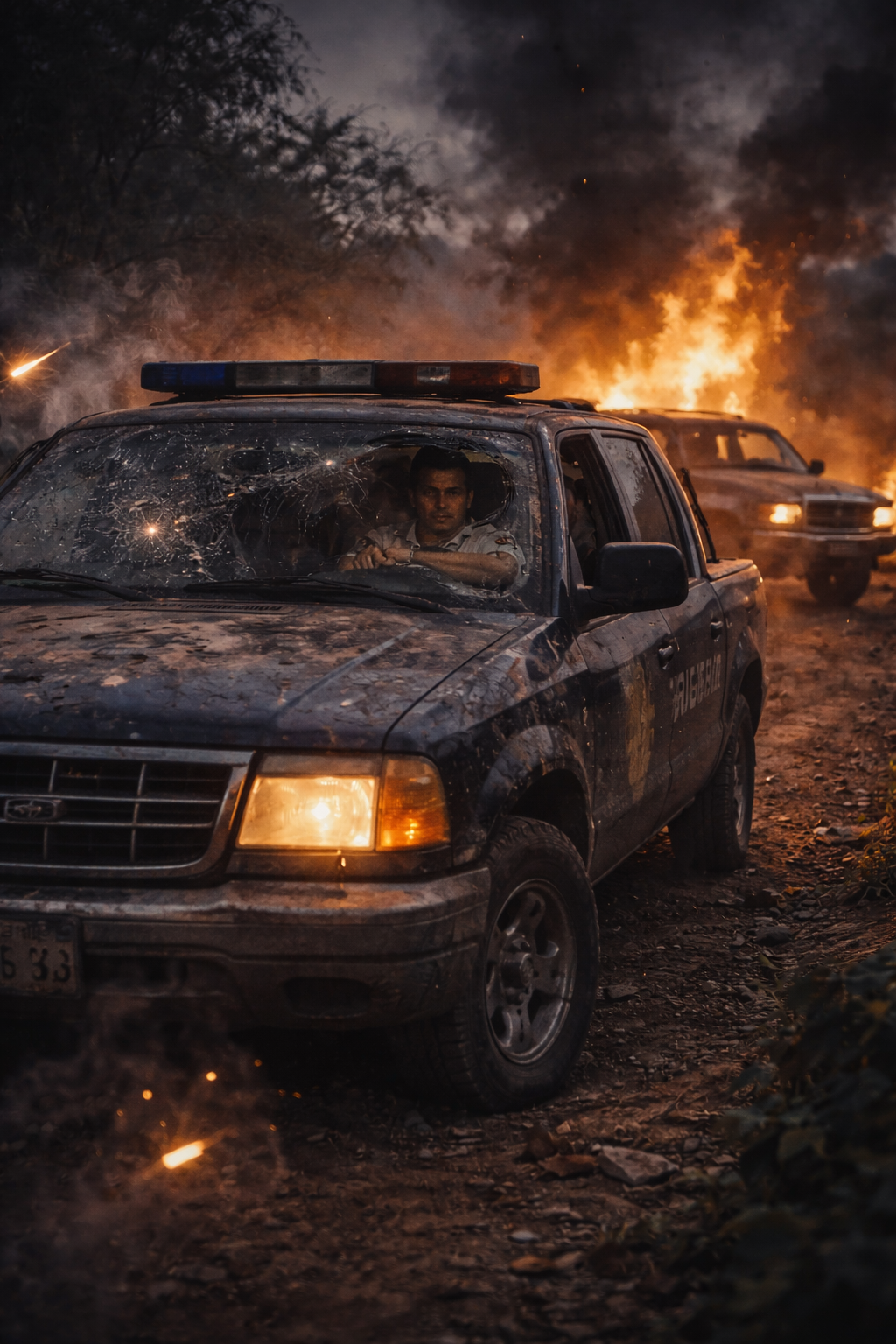 Arturo standing terrified before Reyes on the mountain veranda.