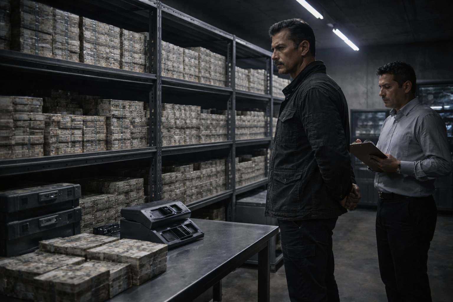 Arturo standing terrified before Reyes on the mountain veranda.