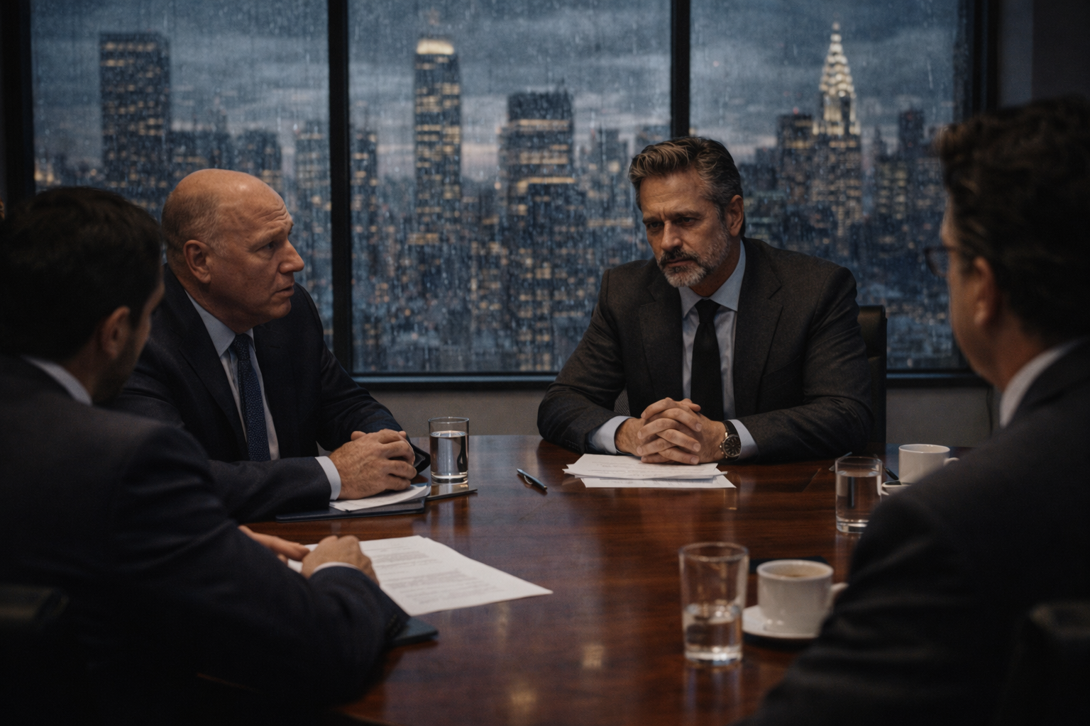 Arturo standing terrified before Reyes on the mountain veranda.