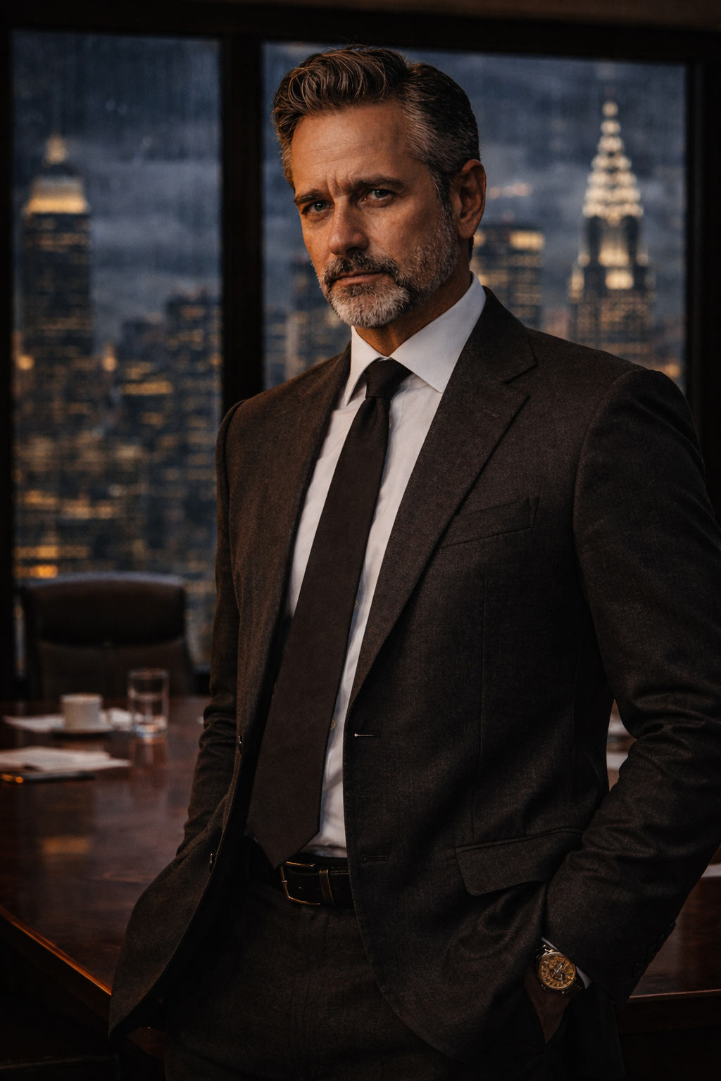 Arturo standing terrified before Reyes on the mountain veranda.