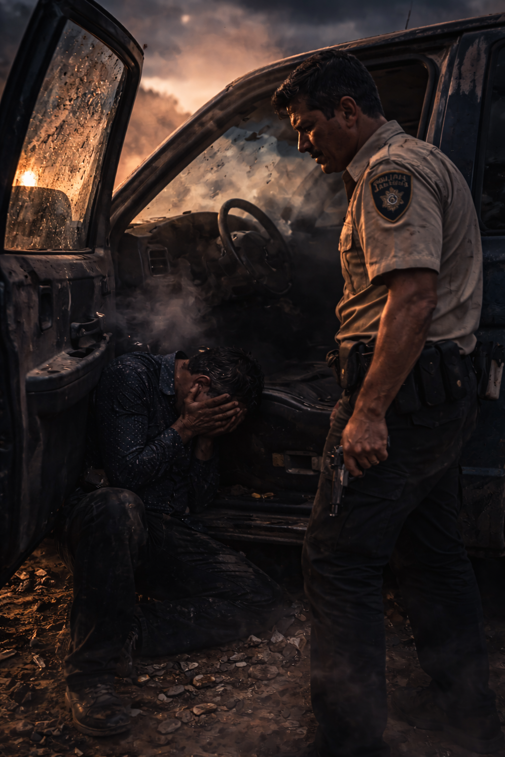 Arturo standing terrified before Reyes on the mountain veranda.