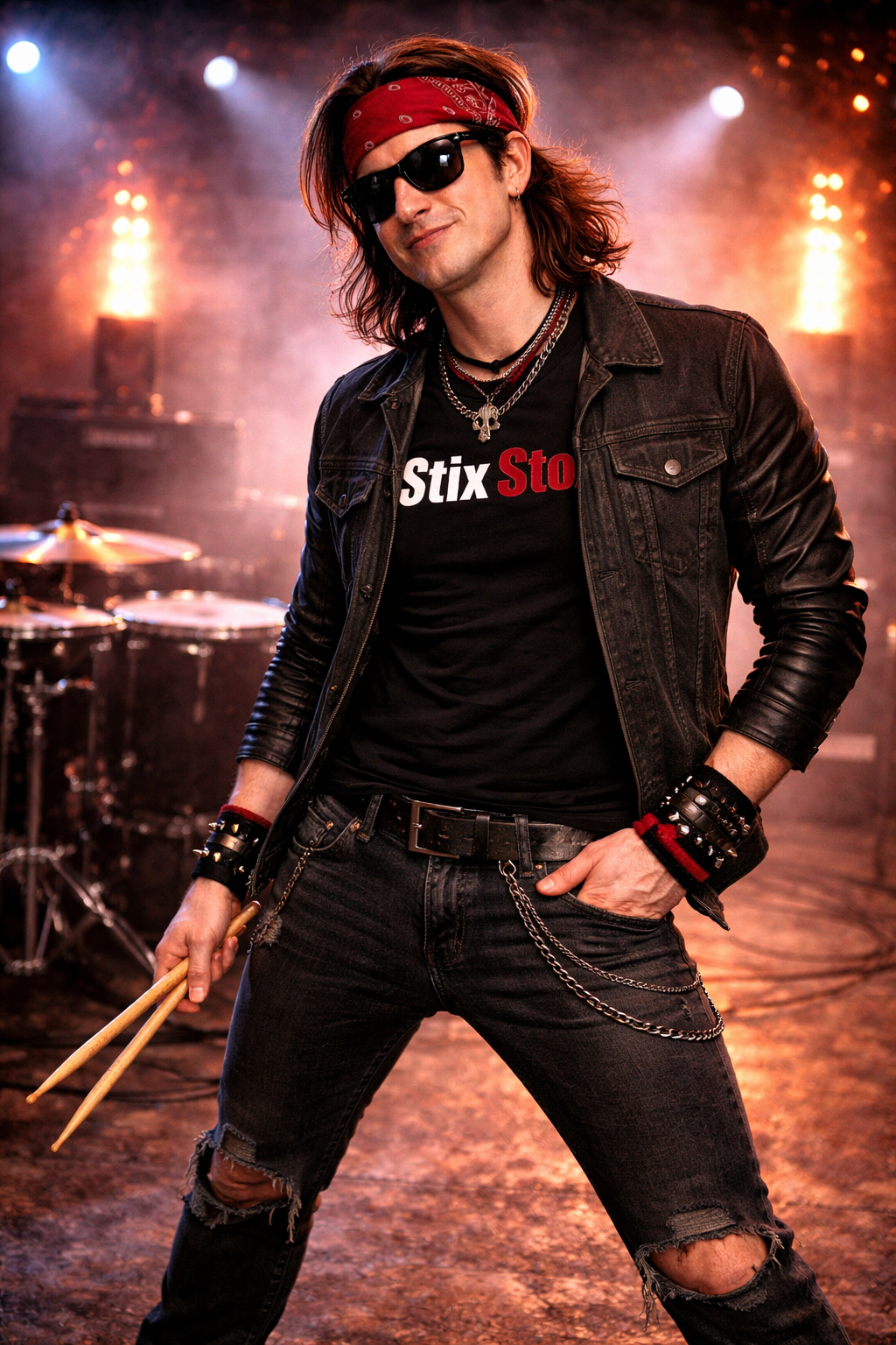 Zane Cross sitting behind his drum kit, staring down the lens of an iPhone mounted in a ring light, twirling Vic Firth drumsticks.