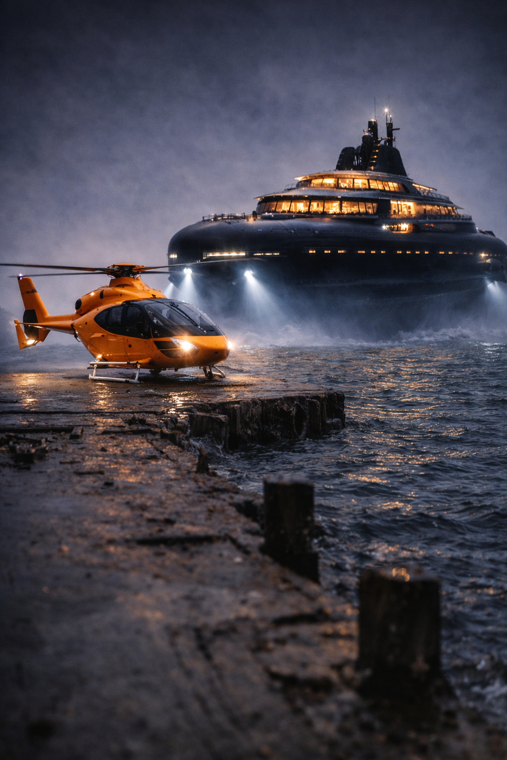 The Shark's stealth submarine moving through the dark water.