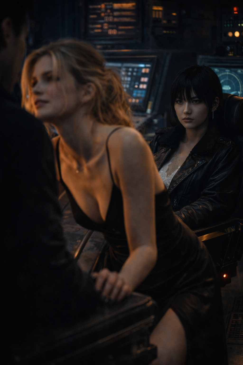 Harper walking down the steel corridor.