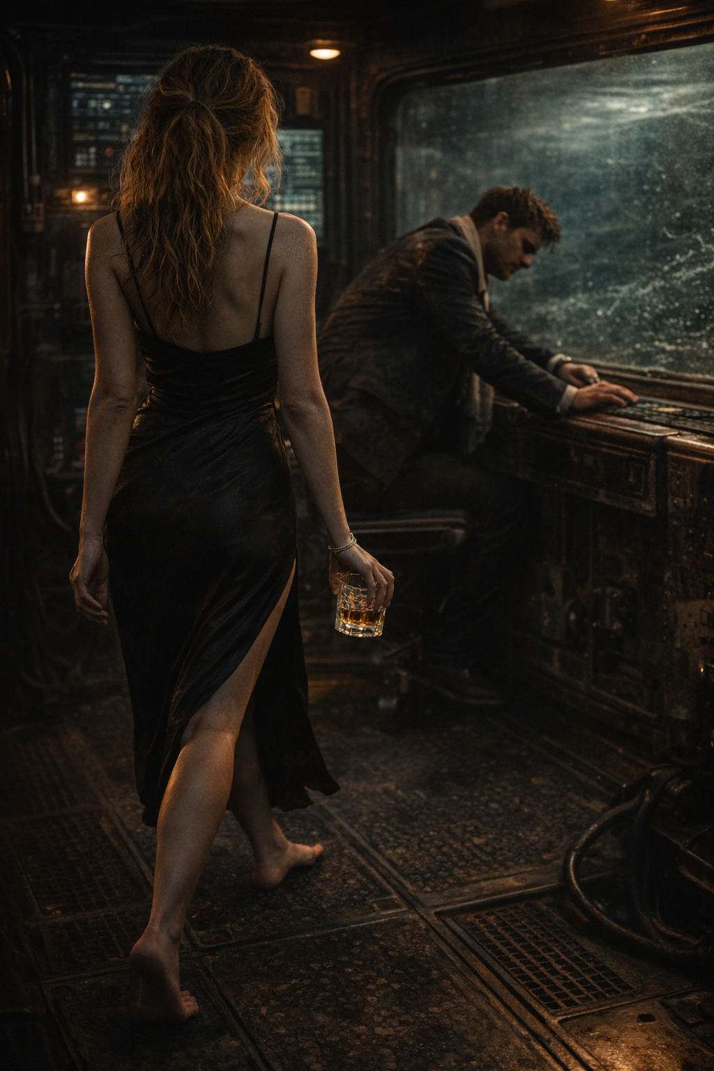 Harper walking barefoot toward Marcus.