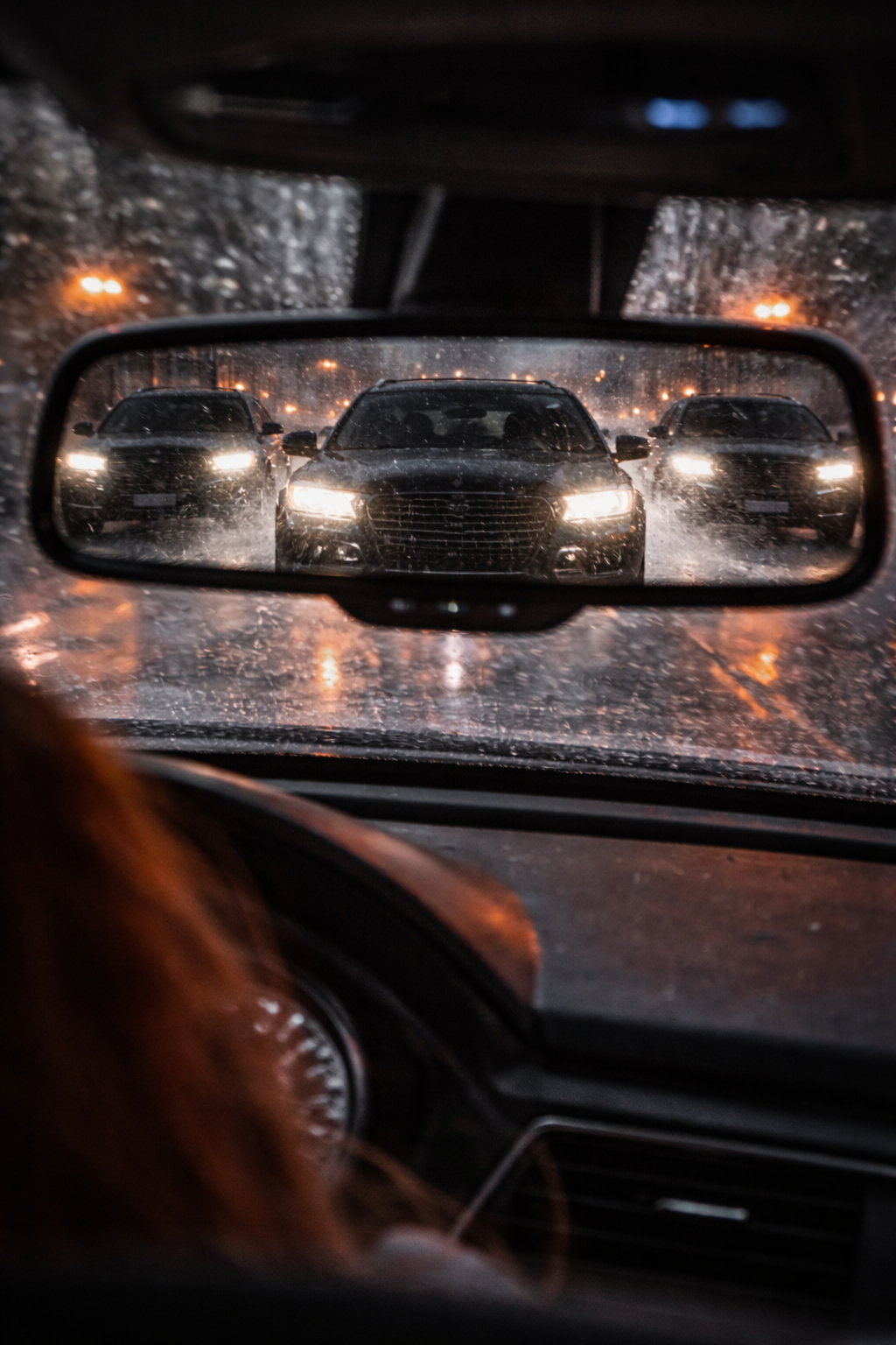 The Fox driving an Audi RS7 in the rain